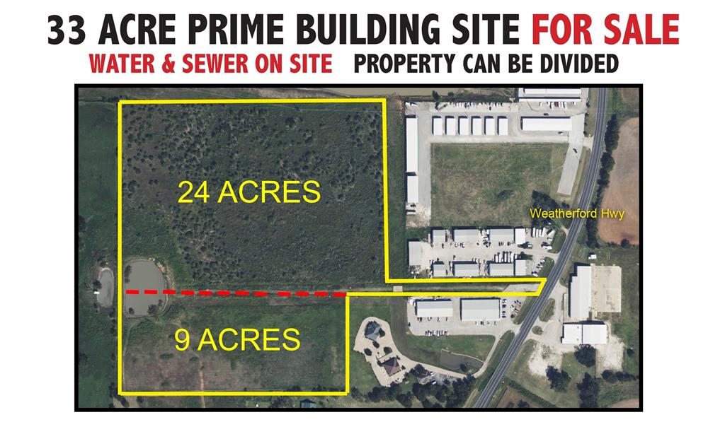 EXCEPTIONAL OPPORTUNITY - 33+ acres with CITY WATER AND SEWER ON THE PROPERTY and easy access off of Highway 51 (Weatherford Hwy) Currently zoned Interim Hold, would make an exceptional location for a mid range priced housing development, with an elementary school just minutes from this location. Comprehensive Land Use Plan for City of Granbury proposed use is low density residential. Downtown Granbury is less than 5 minutes away for shopping, dining and entertainment venues. and it's an easy commute to Weatherford.  Contact LO for details.