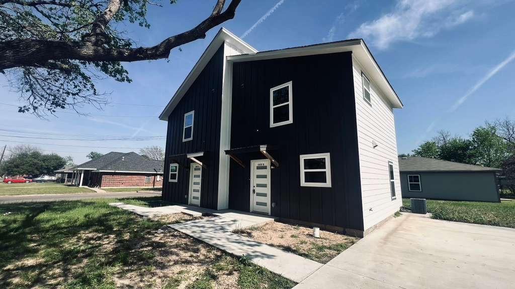 New construction duplex offering modern finishes and strong investment potential. Each unit features 2 bedrooms, 1.5 bathrooms, an open-concept living and kitchen area, downstairs half bath, and upstairs Jack-and-Jill style full bathroom layout. Modern touches throughout include butcher block countertops, black fixtures, updated cabinetry, vinyl flooring downstairs, and carpet upstairs. Separate driveways and individual entrances provide added convenience and privacy for tenants. Ideal opportunity for investors or owner-occupants looking to offset expenses with rental income. Estimated rental potential around $1,200–$1,250 per side. Low-maintenance construction with easy access to downtown Waco, Baylor, and I-35. Property is also available for lease.