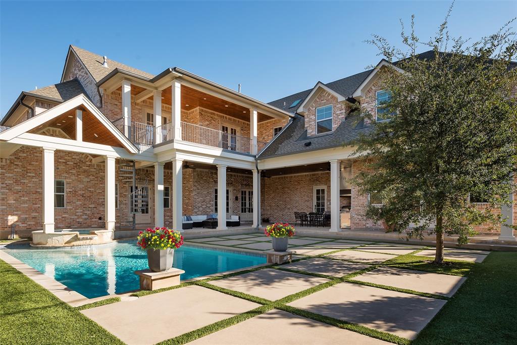 Fall in love w the open spaces. Kitchen w marble counters and big island. 3 ovens plus steam oven and microwave. Overflow pantry, built in desk and catering kit. Perfect sunroom with porch. Owner’s suite has sitting area, fireplace, French doors, private office w fireplace. Perfect work from home situation. Spa vibes in baths w custom features. Laundry has two sets of wd. 3rd floor attic w proper staircase ready to be finished out. Pool surrounded by turf (and mosquito system) and covered space. 6th bed has access to pool and garage, great set up for guests, zoom calls, or in laws. Coffered 12ft ceilings, hardwood floors, solid wood doors, generously sized rooms, and central vac system. Built by Cy Barcus.