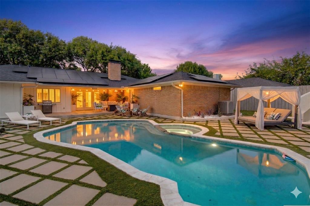 Fall in love with this stunning 4-bed, 2.5-bath single-story gem in the heart of Dallas. Designed for seamless indoor-outdoor living, the sophisticated interior boasts a formal dining room and an inviting lounge perfect for entertaining. Step outside to the ultimate showstopper backyard: a sparkling pool, covered patio, and a rare full outdoor bathroom!
Enjoy massive utility savings with solar panels that convey paid in full at closing. Peace of mind is built-in with a rear electric privacy fence.
Located just steps from the scenic Northaven Trail, you’ll enjoy a vibrant, active lifestyle with top-tier convenience. Don’t miss this perfect blend of luxury, efficiency, and entertainment space!