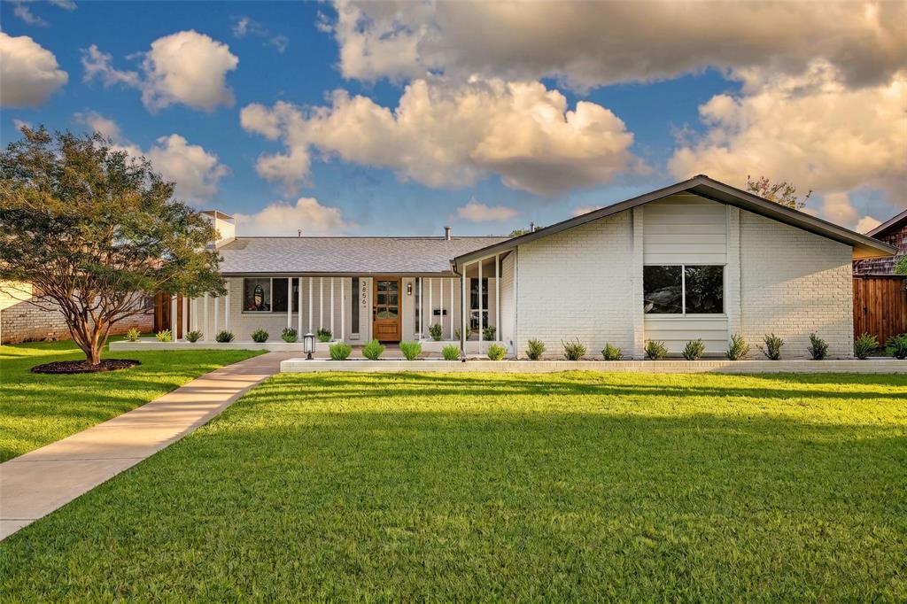 This thoughtfully updated 3 bed, 2.5 bath home offers a perfect blend of timeless style and everyday functionality in the heart of North Dallas. Boasting with natural light, this open concept floor plan features wide-plank flooring, and a striking stone fireplace that anchors the spacious living area fit with a vaulted ceiling. The kitchen features two-toned cabinetry, stainless steel appliances, and a central island with seating, connecting seamlessly to the dining and living areas for easy entertaining. The formal dining area includes built-in cabinetry with a beverage fridge, offering additional storage and convenience. A flexible bonus room adds valuable versatility, ideal for a home office, media room, playroom, or guest space. Outdoors, enjoy a generous backyard with an expansive patio, fresh landscaping, and ample space for gatherings or future enhancements. Conveniently located near premier shopping, dining, parks, and major thoroughfares, 3856 Antigua Drive presents a well-maintained home with thoughtful updates and lasting appeal.