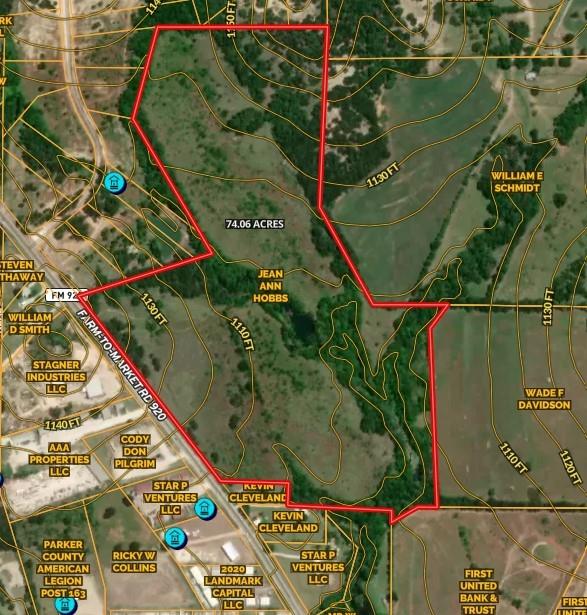 Exceptional 74± acre tract located on highly desirable Hwy 920 in the Peaster community, just minutes from Weatherford. With approximately 1,327 feet of highway frontage, this property offers outstanding potential for commercial, industrial, or residential development—or for continued agricultural use such as horse or cattle operations.

Outside of Weatherford city limits, this land is unrestricted and features beautiful mature oak and live oak trees throughout, a nice stock tank, and access to 3-phase power. Water is abundant in this area, with strong-producing wells; the property includes an existing well (currently without power).

Whether you're looking to invest, develop, or build your dream ranch, this versatile property is a rare find with excellent location and infrastructure potential.