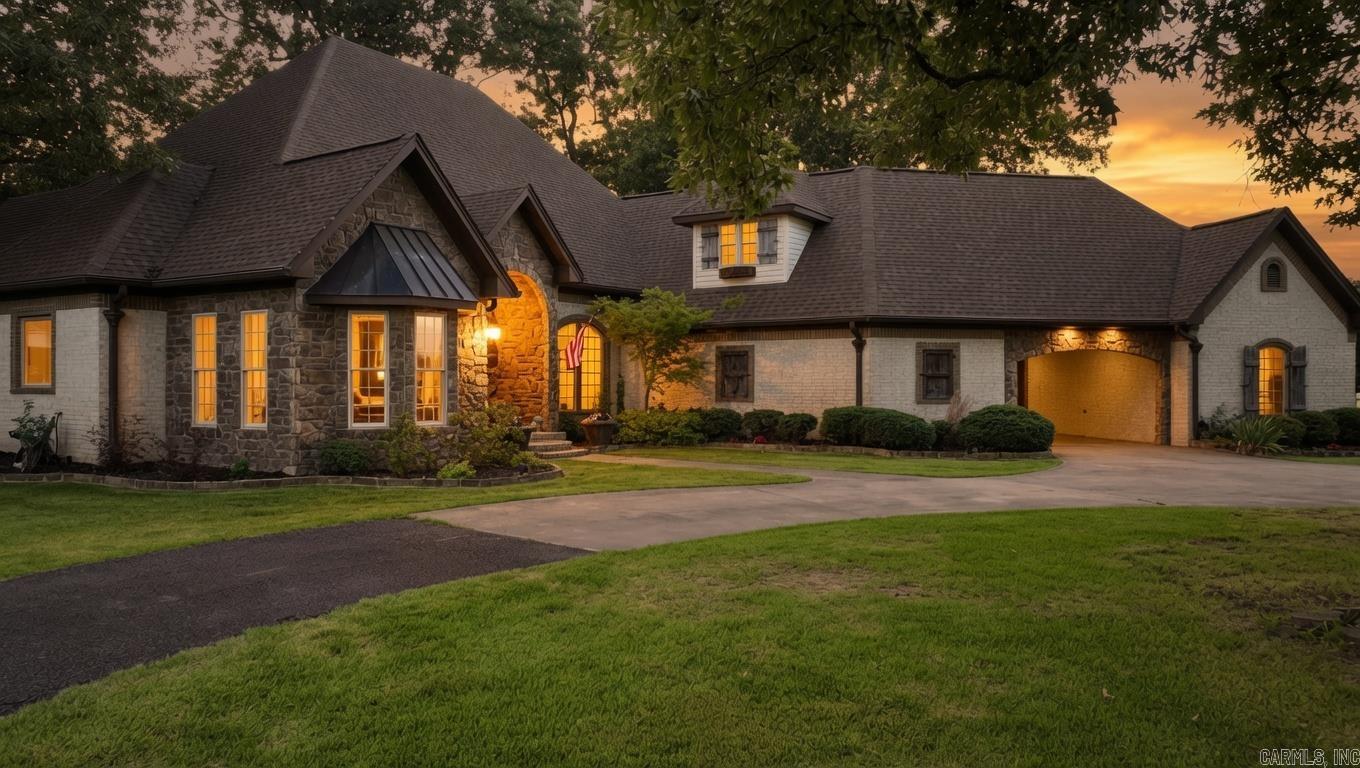 This exquisite luxury estate on 20 sprawling acres evokes Homes & Gardens elegance. Custom 4-bedroom, 3.5-bath home (4,075 sq ft) features stained concrete floors with custom paint, 9-ft ceilings, crown molding, and abundant built-ins. Circle drive, dual garages, pull-through portico, and extra landscaping welcome you. Gourmet country-style chef's kitchen, formal dining, vaulted sunroom, office with built-ins, and spacious living area with tray vaulted ceiling. Oversized master suite: sitting area, tray ceiling, massive closet, luxurious bath with custom shower & jacuzzi tub. Two bedrooms share Jack-and-Jill bath; hall half bath. Upstairs guest quarters include kitchenette, full bath, living area, and storage. Laundry room with cabinets, folding table, and fridge. Unique front French doors from historic local church. Resort-style outdoors: in-ground pool, outdoor kitchen/dining, gazebo, and 1-bed/½-bath pool house with kitchenette. New 2025 7,000 sq ft gymnasium with full basketball/volleyball courts, restrooms, HVAC, security, audio/TVs, and sound system. Plus 30x40 shop with lean-to and small chicken coop. Serene retreat and ultimate entertaining paradise—your legacy awaits!