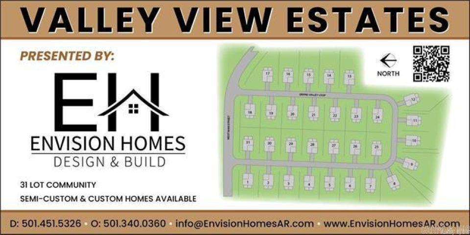 Lot 1 of Valley View Estates - Welcome to an ideally located NEW subdivision in Austin, AR - Located within the Cabot School District. This subdivision has a minimum square footage of 1,700 sq ft and will feature quality built homes. The ideal location is 1-2 min off 67/167/I57 and is also within 2-min of the newly built Cabot Pre-K campus too! Not to mention being within less than 10-minutes to dining, shopping, schools, and the ever growing in popularity, Game Time at The Grounds sports complex! Do not forget you can also be golfing in 10-minutes too at one of two of Greystone's Golf Courses! We have builders for you too!