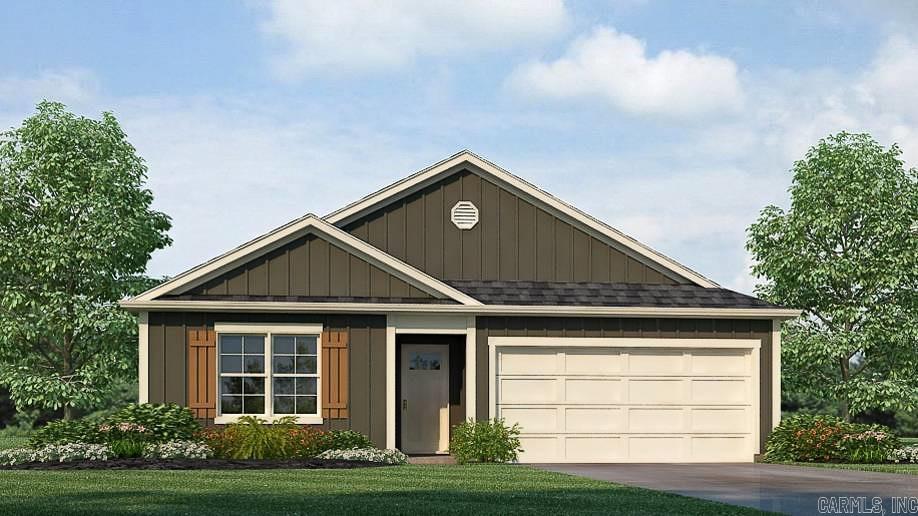 Estimated Completion: Late June. This appealing one-story home includes many contemporary features, and an open-concept design enhances the feel of this home. The kitchen includes a large island perfect for bar-style eating or entertaining, a pantry, and plenty of cabinets and counter space. The dining room and living room both overlook the covered porch, which is a great area for relaxing and dining al fresco. The large Bedroom One, located at the back of the home for privacy, can comfortably fit a king size bed, and includes an en suite bathroom with double vanity, walk-in closet, and separate linen closet. At the front of the home, two bedrooms share a second bathroom. The two-car garage connects to the front hallway where the laundry room is located. Pictures, photographs, colors, features, and sizes are for illustration purposes only and will vary from the homes as built.