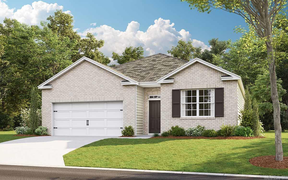 Estimated Completion: September. This appealing one-story home includes many contemporary features, and an open-concept design enhances the feel of this home. The kitchen includes a large island perfect for bar-style eating or entertaining, a pantry, and plenty of cabinets and counter space. The dining room and living room both overlook the covered porch, which is a great area for relaxing and dining al fresco. The large Bedroom One, located at the back of the home for privacy, can comfortably fit a king size bed, and includes an en suite bathroom with double vanity, walk-in closet, and separate linen closet. At the front of the home, two bedrooms share a second bathroom. The two-car garage connects to the front hallway where the laundry room is located. Pictures, photographs, colors, features, and sizes are for illustration purposes only and will vary from the homes as built.