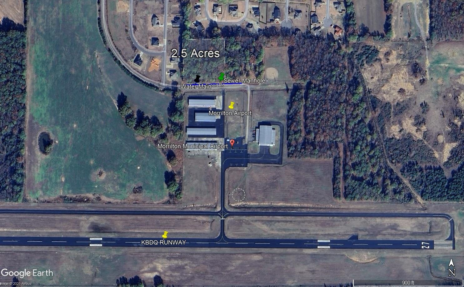 Great  development potential.Pilots,  Water and Sewer are on the road in front of this property.  Zoned B-2  some permitted uses are Single Family Residence, Two Family Residence, Bed and Breakfast, Townhouse or Condominiums, Apartment Garages and many other uses. Pilots, If you can't Live on your own runway, Live with one across the street. Morrilton Municipal Airport KBDQ is across the street.