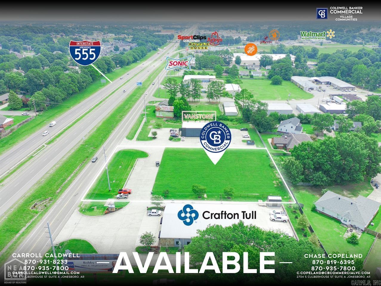 Coldwell Banker Commercial - VC is pleased to present 325 W. Parker Road, Jonesboro, AR 72404, to the market. This highly visible property is available for build-to-suit development or for sale, offering a rare opportunity along one of Jonesboro's most trafficked corridors. Positioned on Parker Road with exceptional visibility from Interstate 555, which carries approximately 37,000 vehicles per day, the site pro- vides outstanding exposure for office, medical, retail, or service-oriented users. Adjacent to the recently renovated Crafton Tull office and Vanstone Salon, the property is surrounded by established commercial development and benefits from strong traffic generators through- out the trade area. Nearby retailers and businesses include Home Depot, Neighborhood Walmart, Sonic, Waffle House, Arby's, Sports Clips, The Shops at Parker, and numerous other national and regional tenants, making this an exceptional location for businesses seeking convenience, accessibility, and high daily visibility.