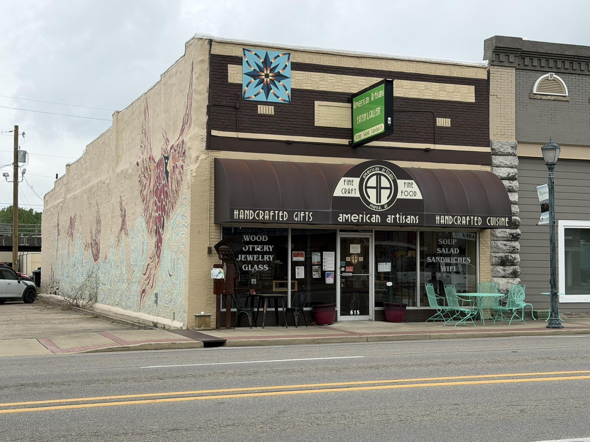 American Artisans restaurant and art gallery, located in the heart of Downtown Mena - a unique opportunity to own the highly popular and unique soup, salad and sandwich restaurant voted the "Best Sandwich Shop" in the state of Arkansas by Delish magazine and Yelp. A steady income stream has been curated for 14 years due to scratch made in-house food using high quality ingredients. The historic downtown building was thoughtfully remodeled in 2013, with high ceilings and a stained concrete floor, retaining the brick wall interior for a nostalgic look and seating for 50. Diverse art gallery, featuring a wide variety of artistic wares. Keep this space for an additional income stream or open this area up for dining as well! Currently open Wednesday-Saturday 11am-3pm, there is plenty of opportunity to expand the business. Mena, AR is prime for a boom with the incoming mountain bike trails and other economic developments, making this a high growth potential business located in a commercial sweet spot. Includes all equipment, inventory and fixtures - contact agent for a full list! New roof in 2024. Located in the Arts District on the Natl Scenic Byway, in a Main Street Arkansas community!