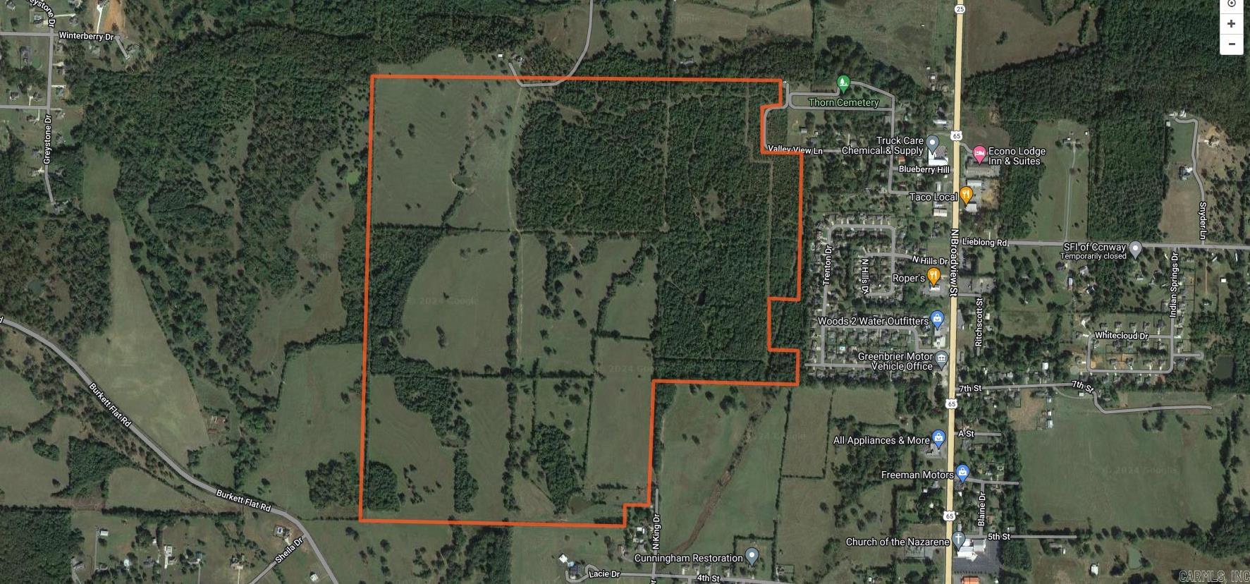 313 Acres Some inside the City Limits of Greenbrier some outside. All contiguous 80 Percent open improved pasture land.  Approx 20 percent wooded. Several Nice Building Spots with views of Horseshoe Mountain.  There is a city sewer connection on one of the corners at another access point.  City water is available to. Fenced for Cattle