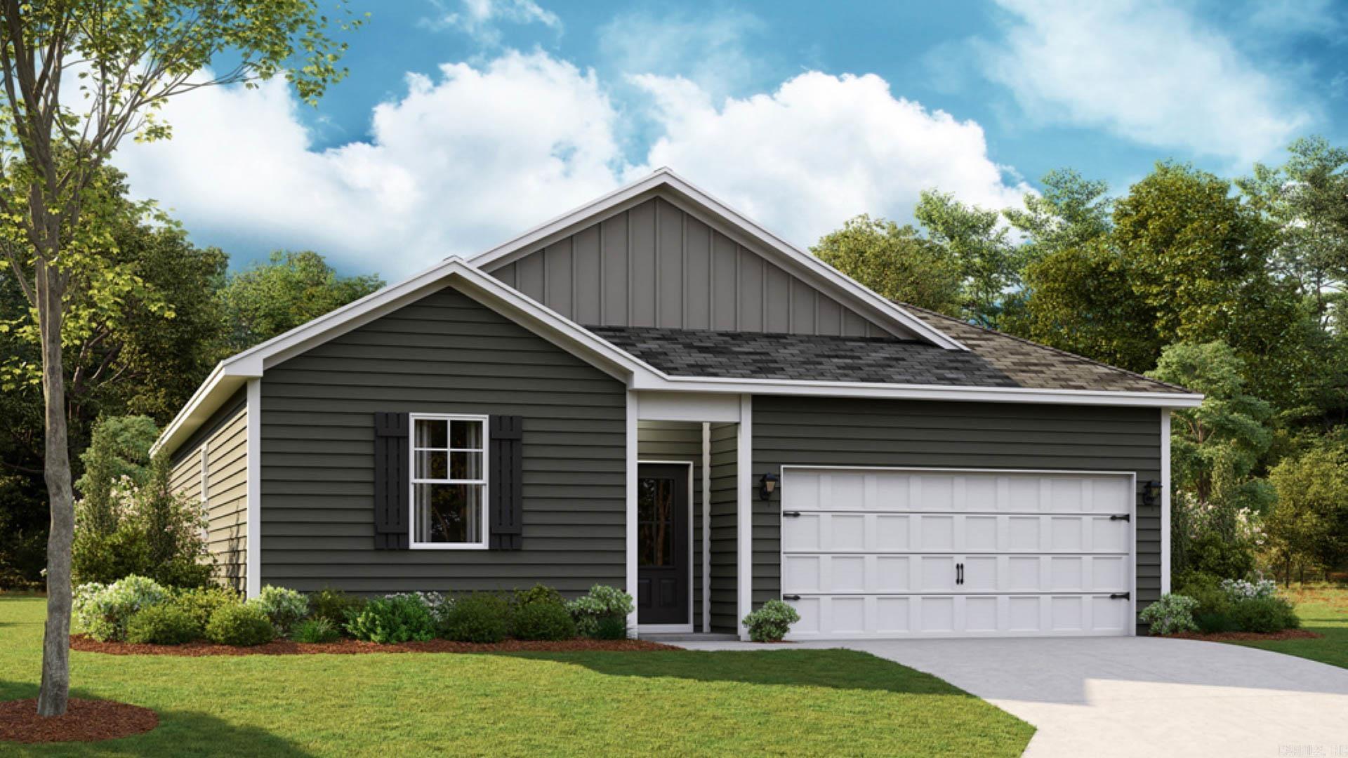 Estimated completion: August 2026. The appealing one-story home includes many contemporary features, and an open-concept design, enhancing the wonderful feel of this home. The kitchen includes a large island perfect for bar-style eating or entertaining, a walk-in pantry, and plenty of cabinets and counter space. The dining room and living room both overlook the covered porch, which is a great area for relaxing and dining al fresco. The large primary bedroom, located at the back of the home for privacy, can comfortably fit a king size bed, and includes an en suite bathroom with double vanity, big walk-in closet, and separate linen closet. Two other bedrooms share a second bathroom. Pictures are for illustration purposes only.