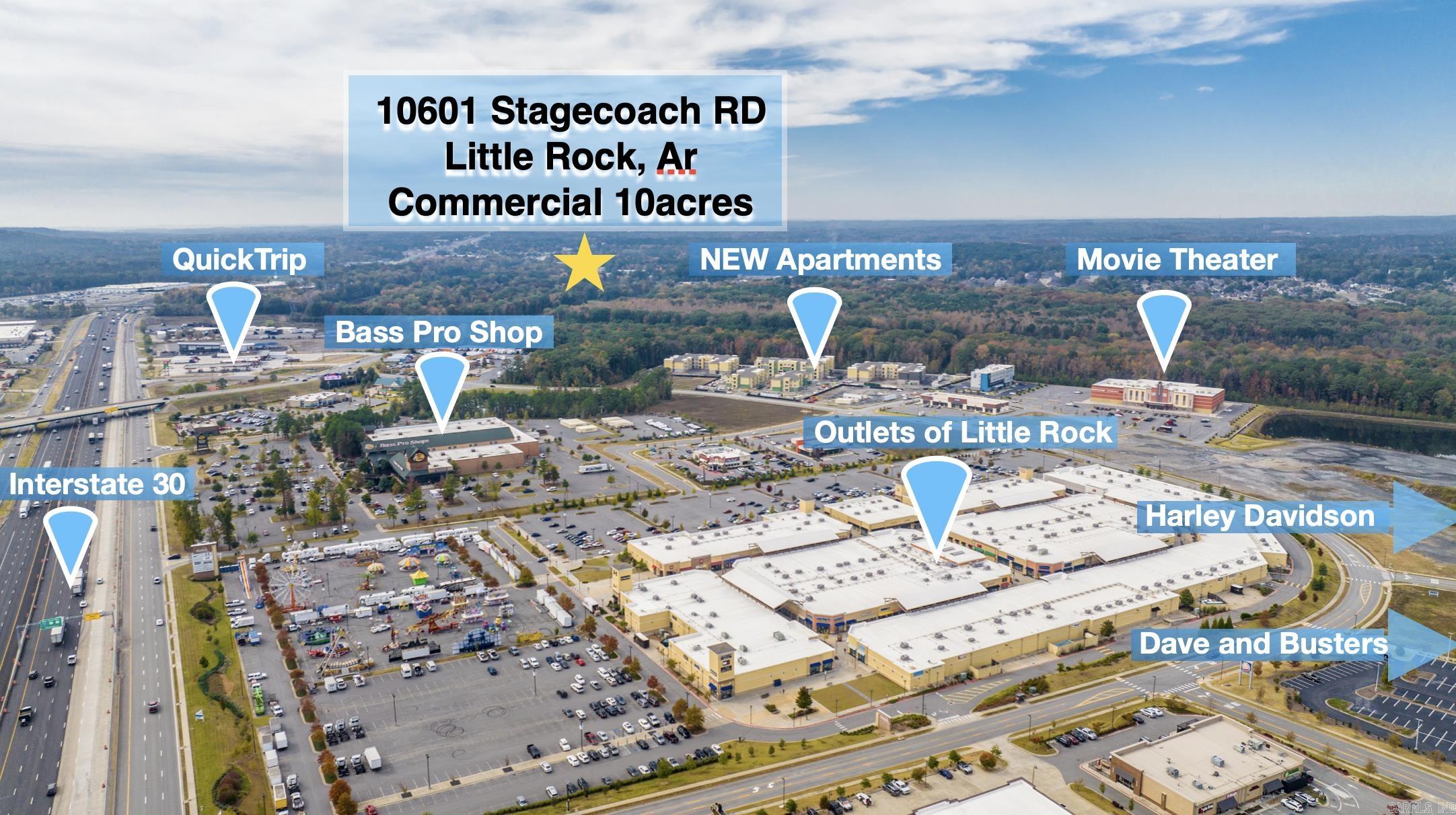 10.88 +/- Acres of Prime Undeveloped Land, less than a half mile from The Outlets, Bass Pro and I-30! Behind Valero. Right off Highway 5, near the busy Otter Creek and Stagecoach intersection. Surrounded by national retailers, restaurants, grocery store and lodging. Great frontage visibility with convenient access to Little Rock, Benton and Bryant. Don't Miss this Development Opportunity! Agents see remarks. ARIEL VIDEO https://youtu.be/xSx9n_wdkFE  ***10701 Stagecoach Rd. can also be sold with this property 2 bedroom 1 bath, with 5 acres included. (250K asking price)