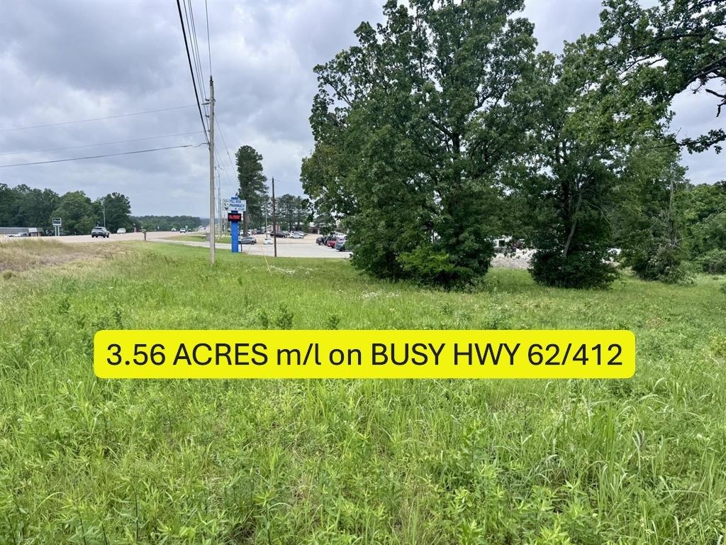 EXCEPTIONAL PRICE FOR QUICK SALE!  3.56 acres m/l with approx 400 ft of BUSY Hwy 62/412 frontage - next to Pillbox Pharmacy, and just a block from 24-hour emergency care. Mostly cleared.  Utilities available including sewer.  You won't find a better location for this price of $59,500!  Listing #2424 Measurements from ArCo Data