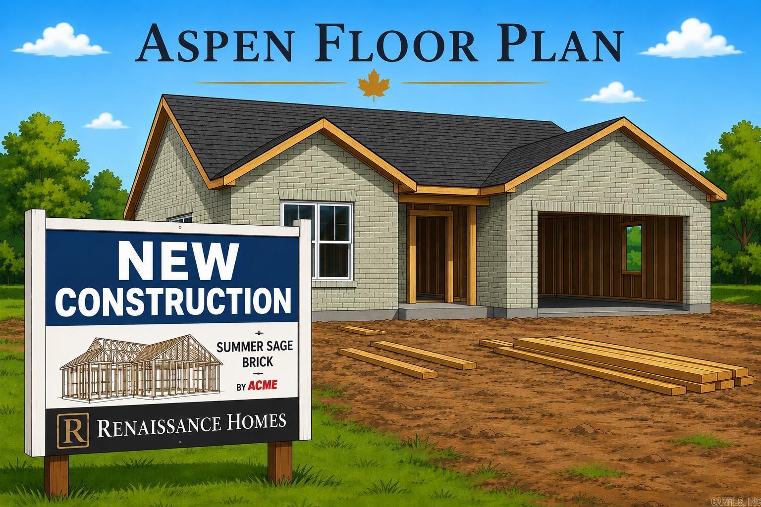 NEW Construction by Renaissance Homes.  Quality built, energy efficient all brick home located on East End of the Village.  Aspen floor plan features 3 bedrooms; 2 full baths; kitchen with large island; GE stainless appliances; walk-in pantry; separate laundry; covered patio and 2 car garage.  Recirculating hot water with smart plug for energy efficiency.  Builder's 1 Year Warranty included.  See Associated Documents for finishes and Agent Remarks for more details.  Taxes based on lot only.  Photo one is a rendering only.  Actual photos of the home will be available as construction nears completion.