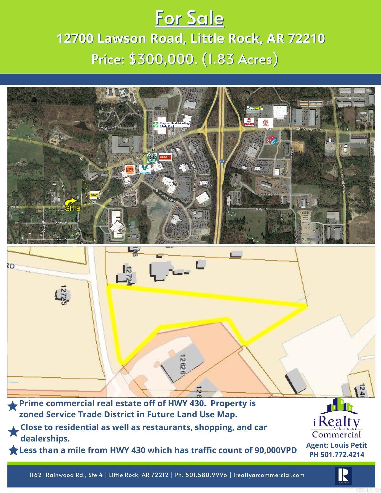 Commercial Lot with large frontage on Lawson Rd., next to Dollar General.  Zoned Future Use commercial.  Near many car dealerships, restaurants, gas stations, Top Golf, and only 3 miles to HWY 430.