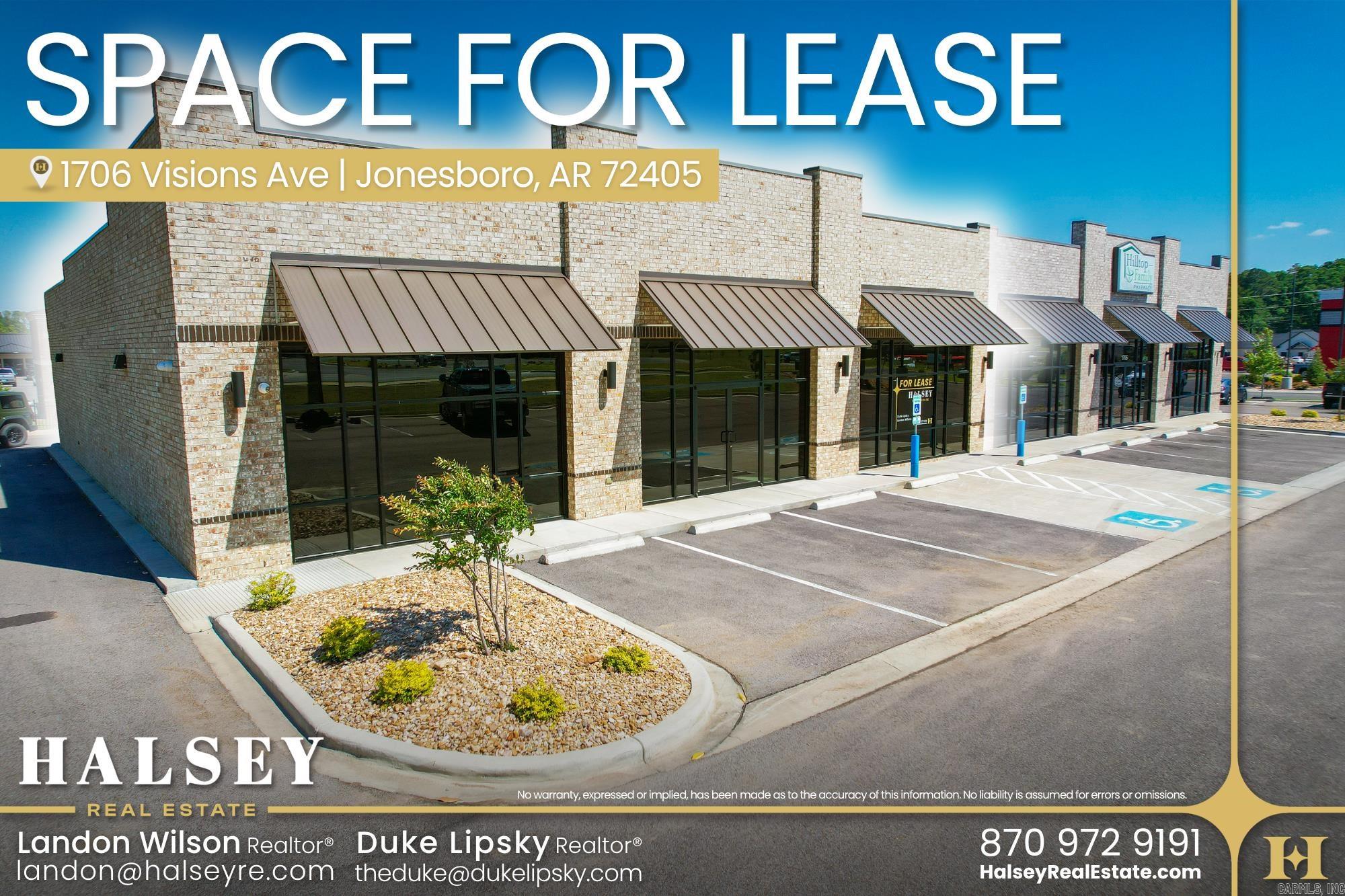 1706 Visions Ave is located within Jonesboro’s growing Hilltop Business District along the highly traveled E. Johnson Ave corridor. The property is surrounded by a strong mix of retail, restaurant, medical, and professional users and is positioned near Arkansas State University, NEA Baptist Memorial Hospital, and the Greensborough Village mixed-use development.  The space is offered in shell condition and can be divided to accommodate a variety of tenant needs. Its flexible layout and modern storefront design make it well suited for retail, office, medical, wellness, restaurant, or professional service users looking for visibility and accessibility in one of Jonesboro’s most active commercial areas.  Nearby national and regional businesses, continued residential growth, and strong daytime traffic make this an excellent opportunity for businesses looking to establish or expand their presence in the Hilltop corridor.