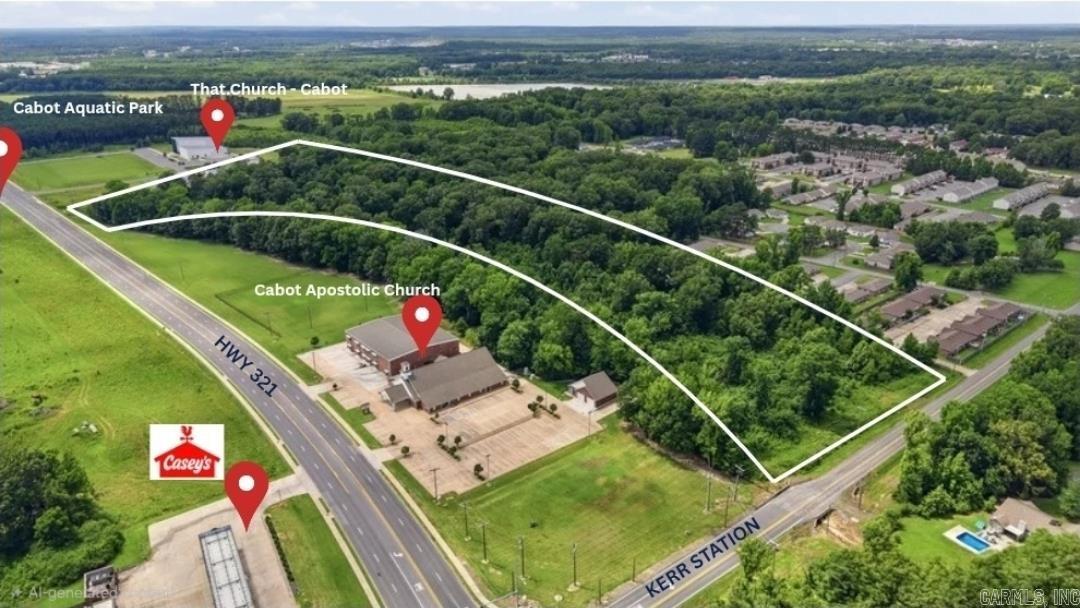 Exceptional opportunity to acquire ±15 acres in a growing area of Cabot. With approximately 204 feet of frontage on Highway 321 and approximately 384 feet of frontage on Kerr Station Road, this primarily C-2 Commercial tract offers outstanding accessibility, visibility, and development potential.  The property is largely wooded, providing a natural setting and flexibility for future development. Utilities already available on-site. Conveniently located near the Cabot Aquatic Park, area schools, established residential communities, and ongoing commercial development, this property is positioned in an area experiencing continued growth and investment.  The property's size, location, and commercial zoning may be well suited for a variety of potential uses, including professional office space, medical or wellness services, business services, retail opportunities, and other development permitted by local regulations.  Large commercial tracts with dual-road frontage and this level of accessibility are increasingly rare. Don't miss the opportunity to secure a premier development site in a growing area of Cabot.  Tax records should be independently verified by the buyer.