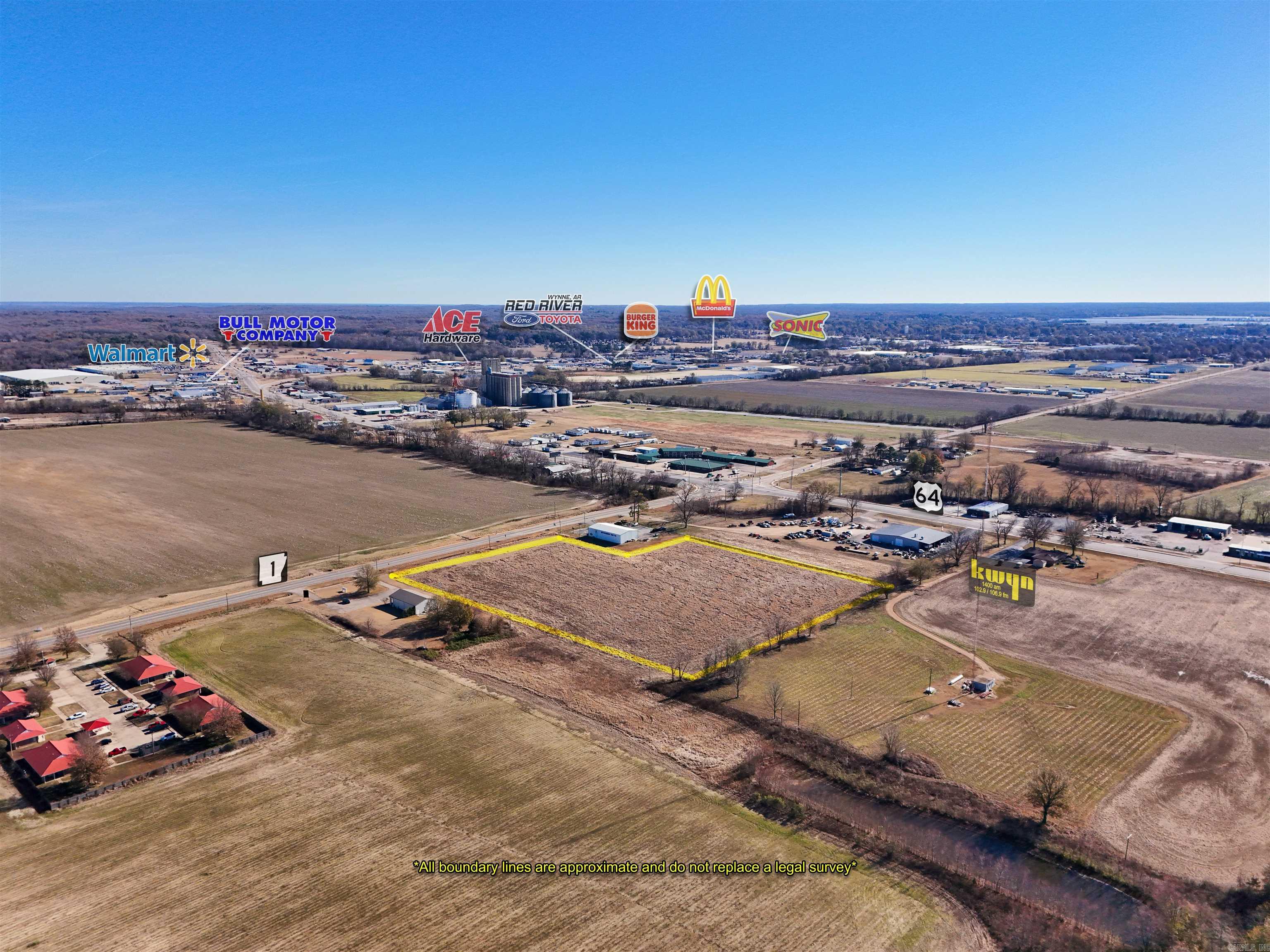 Welcome to the market this +/- 8 acres of Prime Commercial Highway 1 frontage in Wynne, AR located just South of the intersection of Hwy 1 and Hwy 64!!! This property is located roughly an hour from Memphis, TN and 45 minutes from Jonesboro, AR. This is a RARE development opportunity, offering unparalleled visibility, access, and the flexibility today’s businesses are looking for. With all utilities at the road and easy highway access, this site is ready for development and perfectly positioned just minutes from major national brands including Walmart, McDonald’s, Burger King, Sonic, and nearby Chevrolet and Toyota dealerships. This high-traffic corridor makes it an ideal location to capture both local and pass-through customers. Whether you’re envisioning a major car dealership, national restaurant chain, hotel, retail center, medical or dental office, clinic, movie theater, warehouses, or mixed commercial development, this property checks all the boxes. The size, location, and visibility offer endless possibilities for investors, developers, and business owners alike. If you’re looking for a one of a kind commercial development opportunity in a growing area look no further Hwy 1.