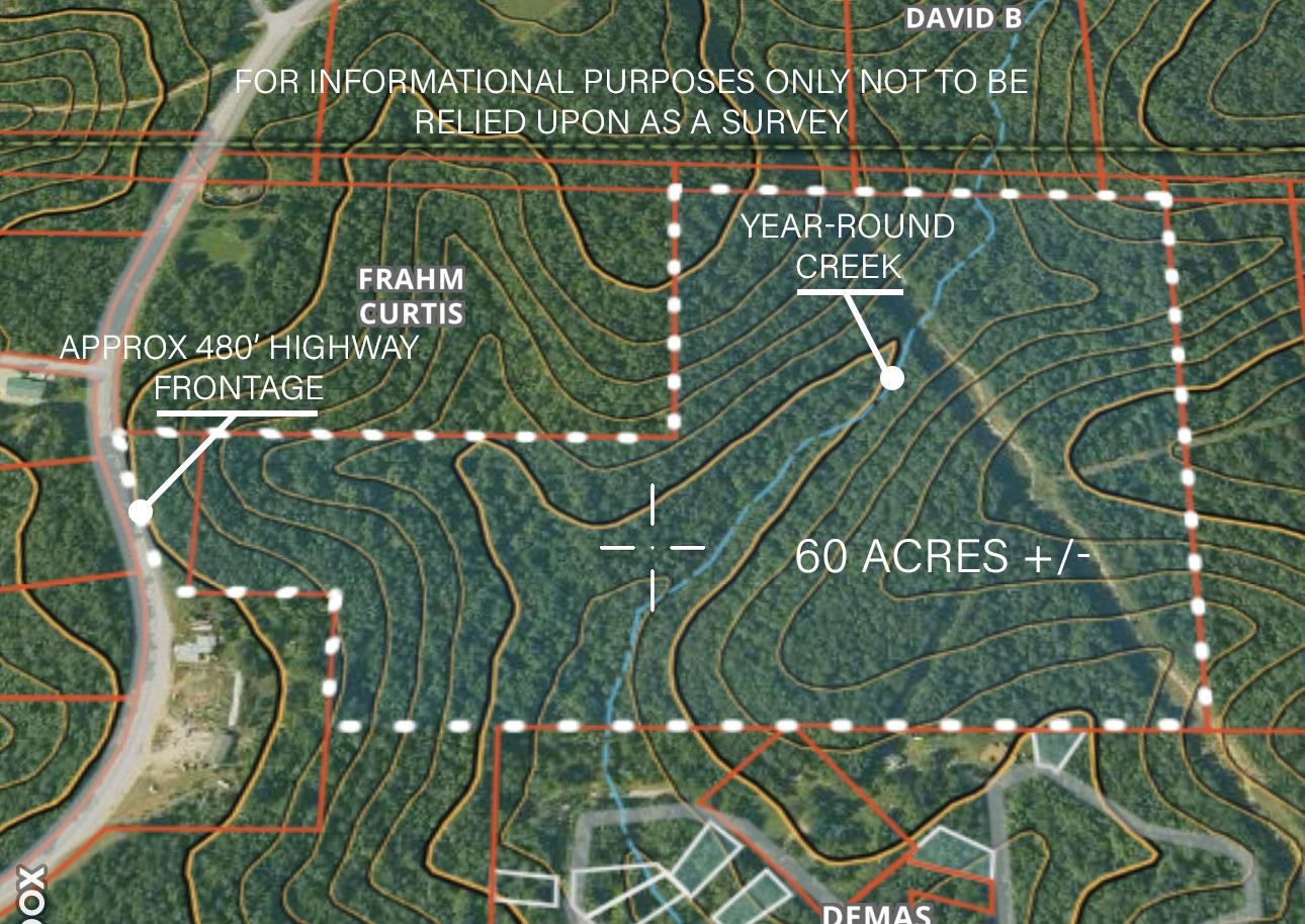 Prime Location with Mixed-Use Potential. This exceptional 60-acre property offers an investment opportunity with approximately 480 feet of highway frontage.  Located just north of the  bustling town of Hardy, the land is a unique blend of convenience and natural beauty, featuring mature trees and a year-round creek. The strategic location,and highway frontage combined with the property's natural attributes, makes it a rare and valuable find. Explore the possibilities this unique property offers by scheduling your private showing today!