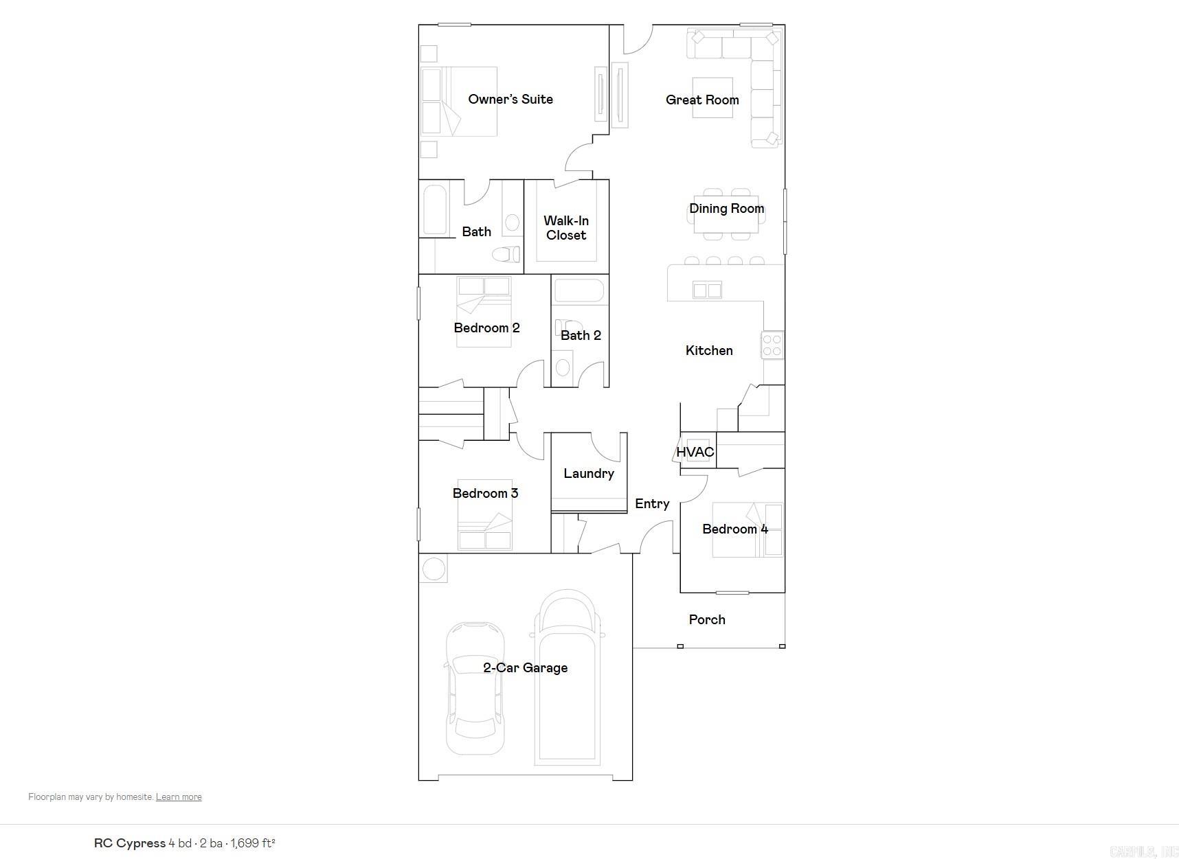 The lovely RC Cypress plan is full of curb appeal with its welcoming covered front porch and front yard landscaping. This home features an open floor plan with 4 bedrooms, 2 bathrooms, a large living room, a dining area, and a charming kitchen fully equipped with energy-efficient appliances, generous counter space, and a roomy pantry for snacking and preparing delicious family meals. Learn more about this home today!    **SEE SHOWING REMARKS & AGENT REMARKS FOR IMPORTANT INFORMATION**