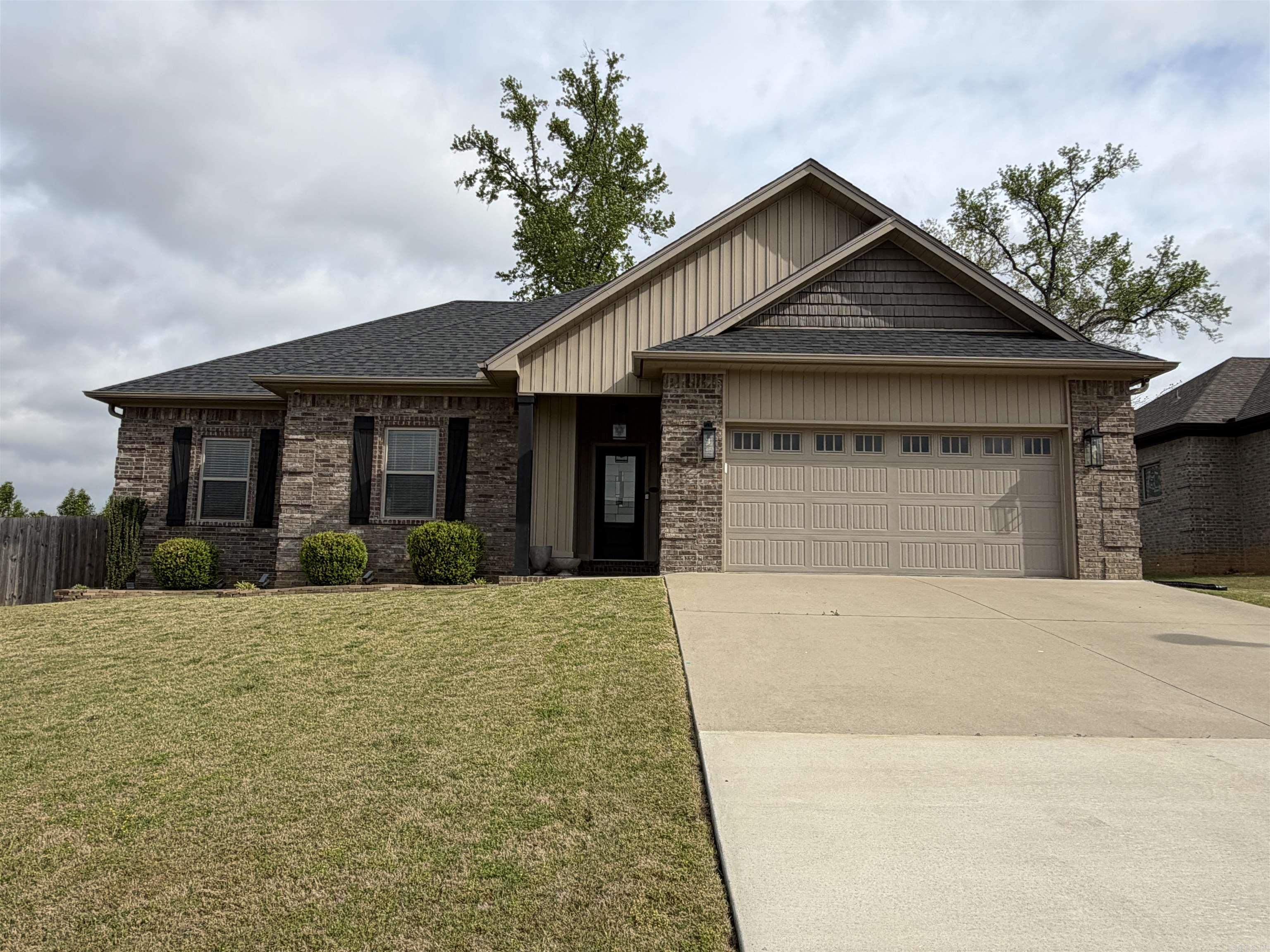 Beautiful 4 bedroom, 2 bathroom all brick house in the highly desired Shadow Creek subdivision. This house is equipped with a 6-8 person STORM SHELTER in the garage! High ceilings, luxury vinyl plank and wood-like tile flooring throughout (no carpet), granite countertops, gas stove, stainless steel appliances - refrigerator INCLUDED, bricked fireplace and multiple oversized windows for tons natural light! The primary bathroom has dual vanities, a soaker tub, walk-in shower and a built-in dresser. The large backyard boasts a privacy fence and a smaller fenced mulch area for multiple uses. Sit in comfort under the covered patio while entertaining or unwinding at the end of the day. Only minutes from schools, parks, shops and the interstate for quick commute to both LRAFB and Searcy. This upscale rental in the Cabot school district is a rare find so act quickly!