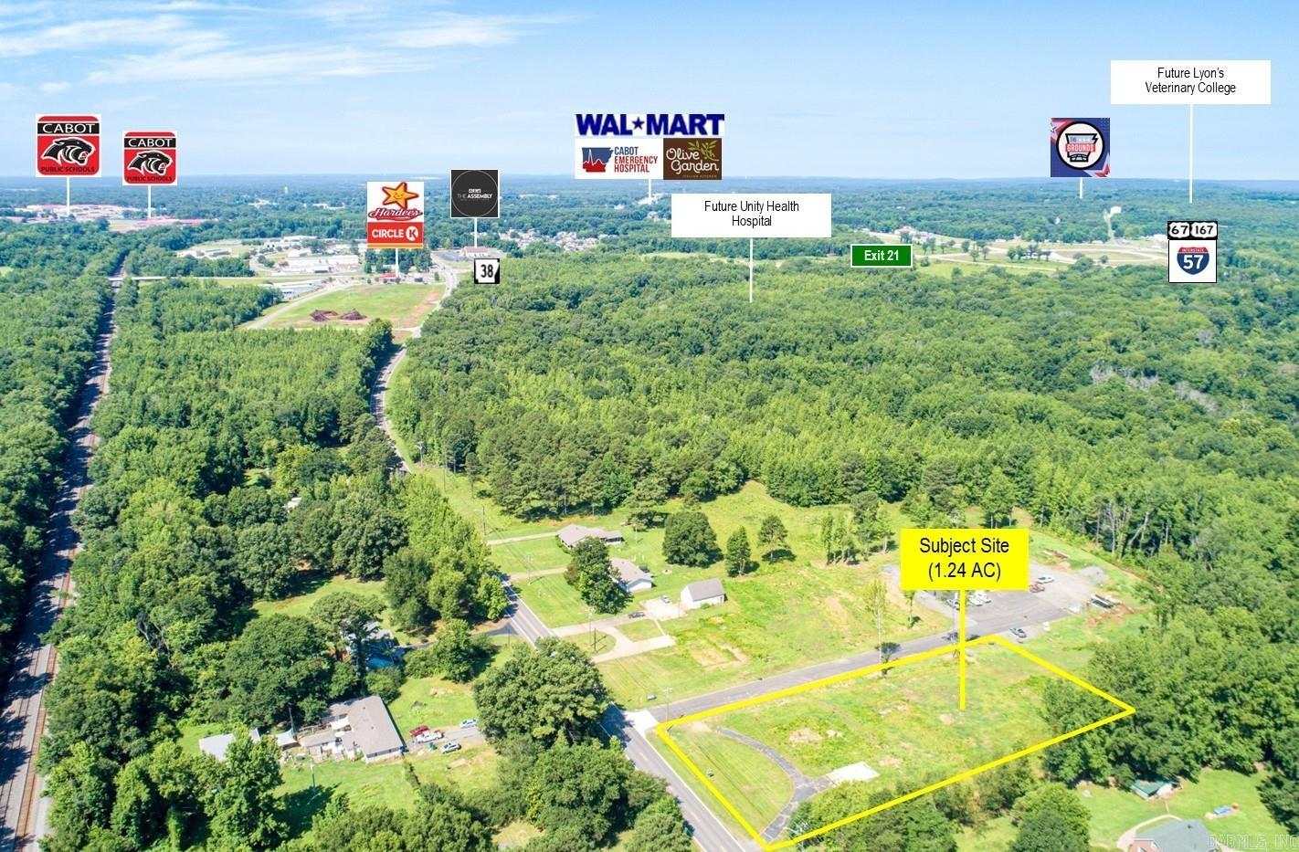 Prime 1.24 AC Lot w/180' frontage along Hwy 367. Less than 1 mile from I-57 Exits 21 & 22. Property is level & has city utilities available on site. Located along Austin's busiest commercial corridor & adjacent from Dollar General. In an area experiencing explosive commercial growth with a new Lyon's Veterinary College and Unity Health Hospital coming less than a mile away. Perfect for fast food, sit down restaurants & retail service. Property is zoned CC Commercial & is ready to build. Austin is one of the fastest growing cities in the state of Arkansas & is part of the highly rated Cabot School District. W/Population of 23,733 in 3 miles & 45,027 within 5 miles, the area is experiencing massive residential expansion with several new subdivisions and hundreds of new homes being built.    Don't miss out on an excellent opportunity to meet the city's rapidly increasing demand for new commercial development. Call today for more details!