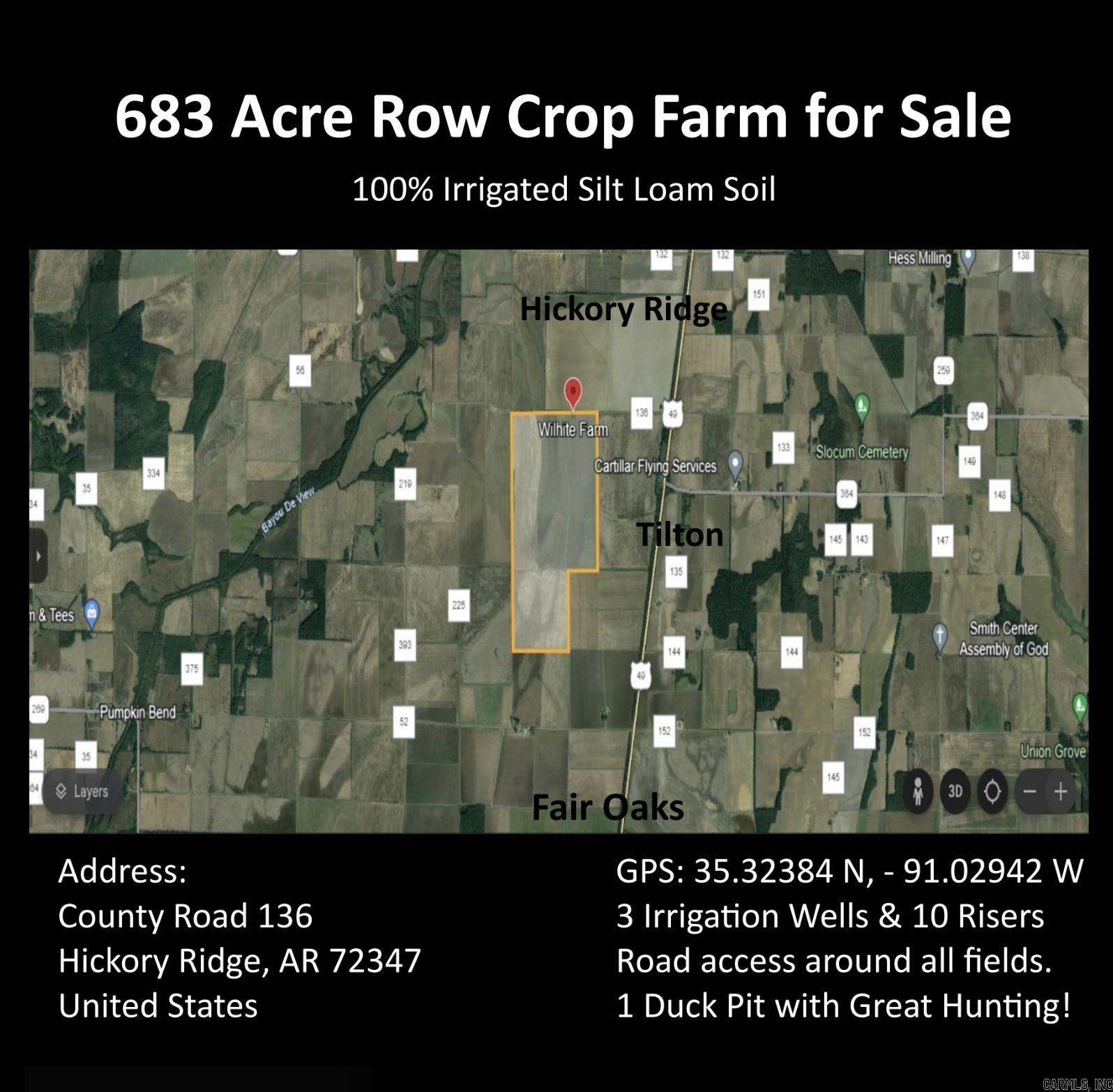 High producing rice and soybean farm. Silt loam soil composition with plenty of water. Three irrigation wells all tied together with plenty of risers.