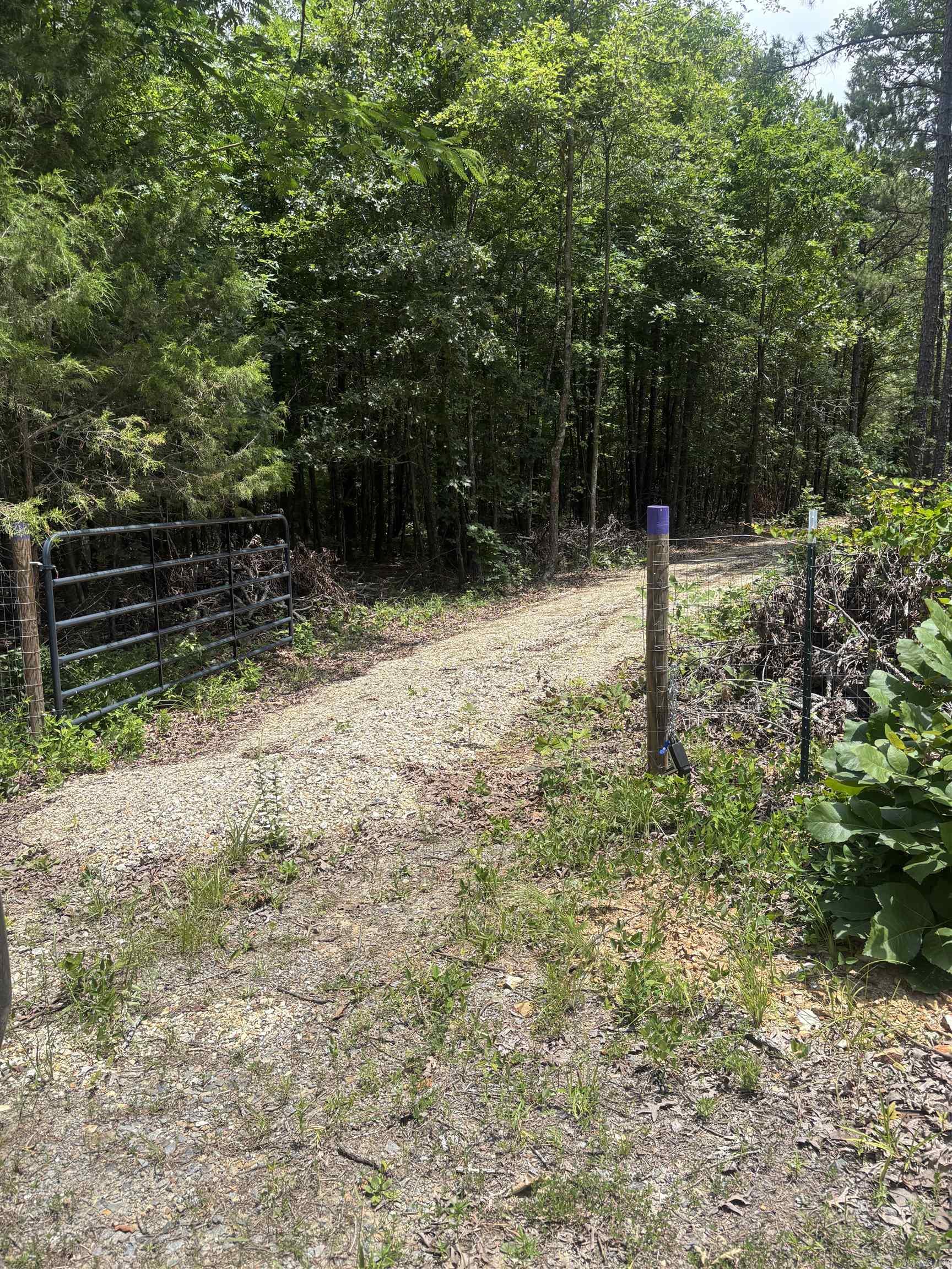Welcome to this fully fenced property where the entire perimeter of the property has T posts and 4' wire.  There are two 12' entry gates ate the front, gravel for the driveway. Power on with the co-op. Perk test done and it did pass for lateral lines. There's no well water yet but seller has had a well company come out and verify depth as well as drilling conditions. This is Maumelle water shed area and the 20' container has a permit with the county, conveys as is condition.   AGENTS see remarks and associated docs