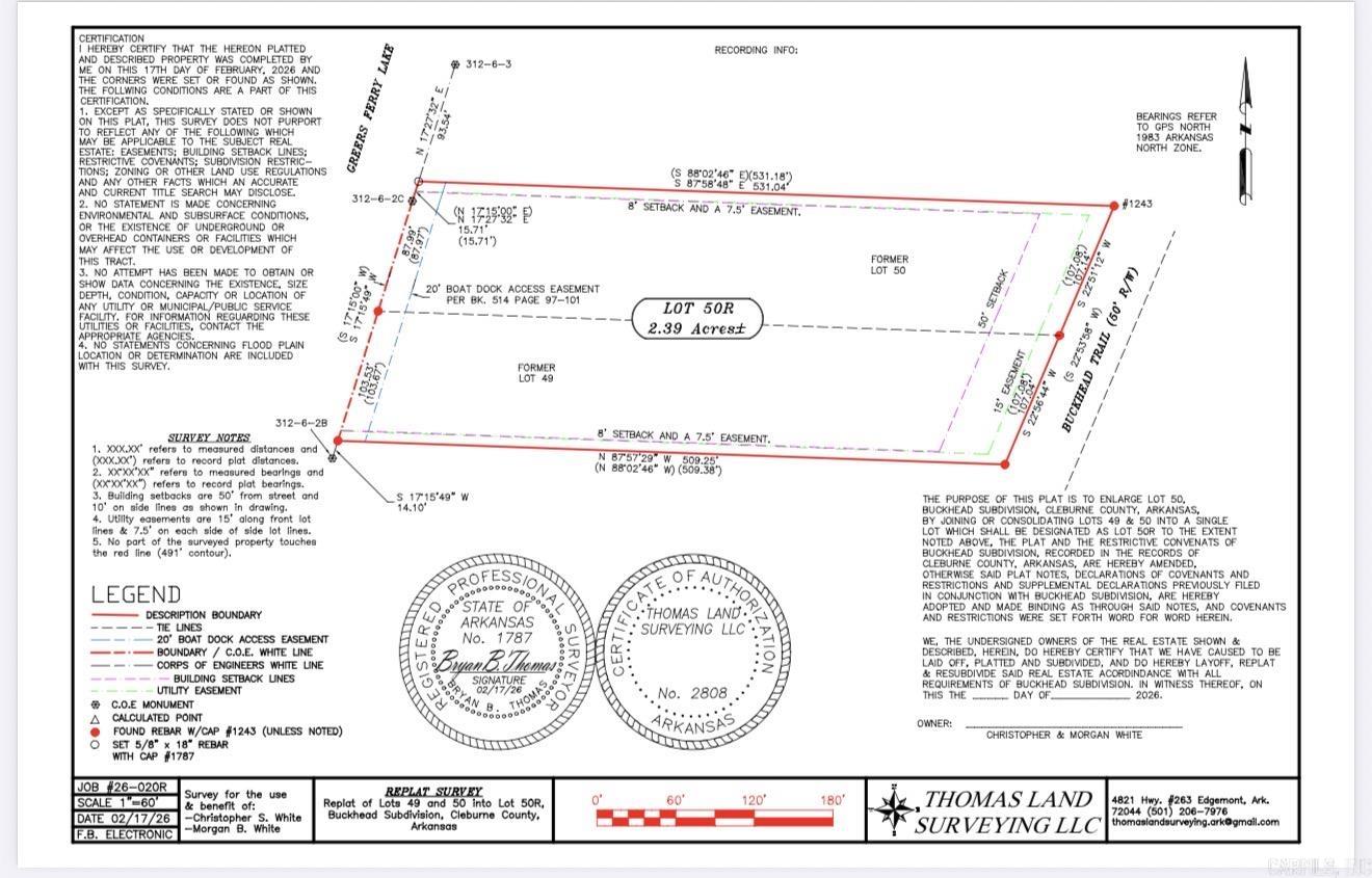 Price went up because this lot has been combined with Lot 49, so lots 49 & 50 have been replatted into one large lot as "Lot 50R". See survey attached and Approved septic permit for 4 (Four) Bedroom. Buckhead Subdivision is located just before Tannenbaum Golf Course. Lots sit on the south side of the lake. Minimum of 2,000sqft heated and cooled to build , no mobiles/manufactured homes allowed (See Plat and Buckhead Subdivision Covenants and Restrictions)