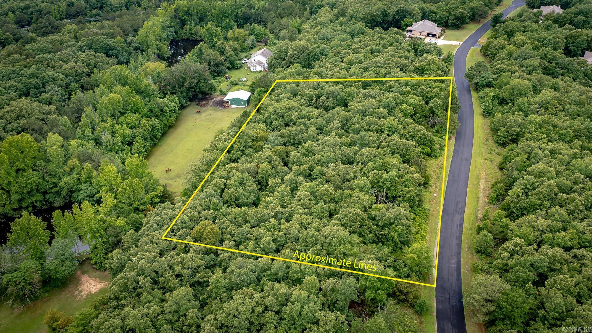 Looking for a view? Newly paved road for pleasant drive!  Beautiful wooded lot overlooking the hillside and mother nature!  This lot is perfect for a two story home, walk out basement home or garage below. Good frontage of 474 feet and goes deep 285 ft.  Look at the plat to see layout. Minimum size home is 1850 sf heated and cooled.  For this price, you can't go wrong!! Build that dream home!  Culdesac so NO through traffic!  Easy commute to freeway to Little Rock or easy drive to Conway.