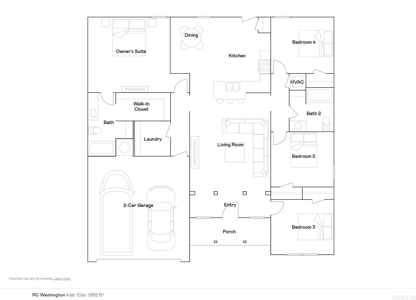 The gorgeous Washington plan is loaded with curb appeal with its charming covered front porch, brick columns, and arch-top windows. This home features a split floor plan with 4 bedrooms, 2 bathrooms, an inviting entryway, a spacious master suite, and a stunning kitchen/dining area fully equipped with energy-efficient appliances, ample counter space, and a convenient pantry. Learn more about this home today!   **SEE SHOWING REMARKS & AGENT REMARKS FOR IMPORTANT INFORMATION**