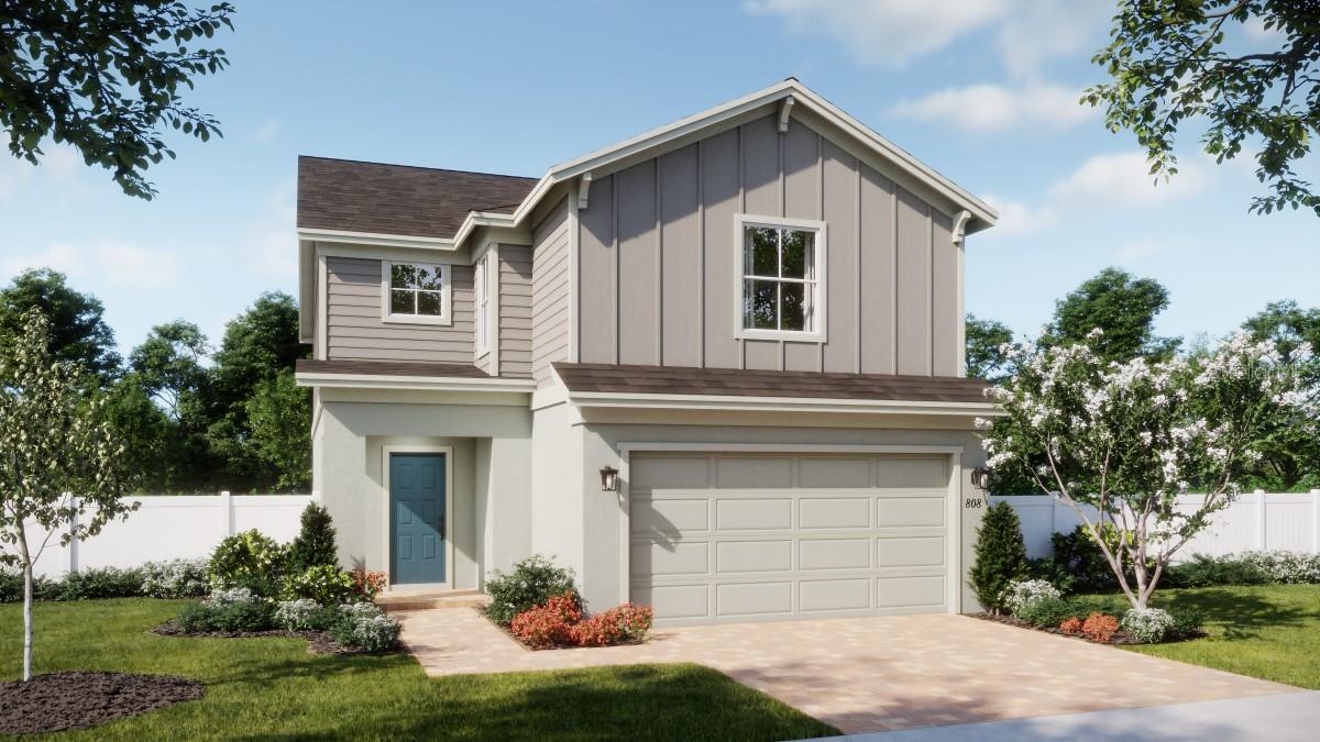 Under Construction. Discover our only quick-delivery Driftwood plan available with a covered rear Lanai - creating the ideal space for outdoor gatherings! This beautifully designed new home blends style, space, and functionality with an inviting open-concept layout offering 4 bedrooms, 2.5 baths, a 2-car garage, and a private first-floor study/den with French doors. A dramatic two-story foyer welcomes you inside and leads to a spacious Great Room, complemented by tile flooring throughout the 1st floor main living areas. The well-appointed kitchen boasts beautiful cabinetry, quartz countertops, a large center island, and stainless steel appliances. Upstairs, a versatile loft is ideal for additional gathering space, media room, or home gym, while the large Primary Bedroom features an ensuite bathroom with dual sinks in adult-height vanity, quartz countertops, dual walk-in closets, and a beautiful walk-in shower with wall tile surround and glass enclosure. Finished with attractive landscaping and a brick paver driveway and lead walk, this home is perfect for both everyday comfort and memorable gatherings. Outstanding Community amenities include pool, playground, and cabana. Beresford Woods is located just minutes from Downtown Deland, Lake Beresford Park, and is close to shopping and dining, with easy access to major thoroughfares.