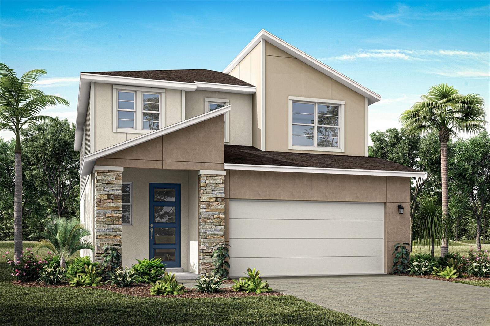 Under Construction. The Woodruff is a spacious and thoughtfully designed two-story home offering just over 2,300 square feet of open-concept living, perfect for the quiet life and entertainers alike. With a flowing layout that maximizes every square foot, this home brings comfort, function, and style together in one inviting package.
As you enter through the foyer, you’re welcomed into a large, open main floor where the kitchen, dining area, and great room seamlessly connect. The kitchen is a dream for any home chef, spanning two full walls and offering abundant cabinets, generous counterspace, and a walk-in pantry for all your storage needs. A central hub for entertaining, the kitchen also opens directly to the dining area, which comfortably seats six, and the spacious great room—ideal for that oversized sectional and large-screen TV. Just off the kitchen, glass sliders lead to a covered lanai, perfect for enjoying Florida’s outdoor living year-round.
A main-floor bedroom and full bath adds versatility, making for a perfect home office, playroom, or cozy den if needed. A conveniently located bathroom on the first floor helps eliminate unnecessary trips upstairs.
Upstairs, the private owner's suite is a true retreat. This large bedroom easily accommodates a king-size bed and additional furnishings. The en suite bathroom features a raised dual-sink vanity, glass-enclosed shower with a high-level privacy window, a linen closet, and a spacious walk-in closet complete with vented hanging racks. Just off the open loft area—perfect for a media room, study nook, or lounge space—are two additional bedrooms and a shared full bathroom, making it ideal for family or guests. The second-floor laundry room adds everyday convenience right where you need it most.
Photos, renderings and plans are for illustrative purposes only and should never be relied upon and may vary from the actual home. Pricing, dimensions and features can change at any time without notice or obligation. The photos are from a furnished model home and not the home offered for sale.