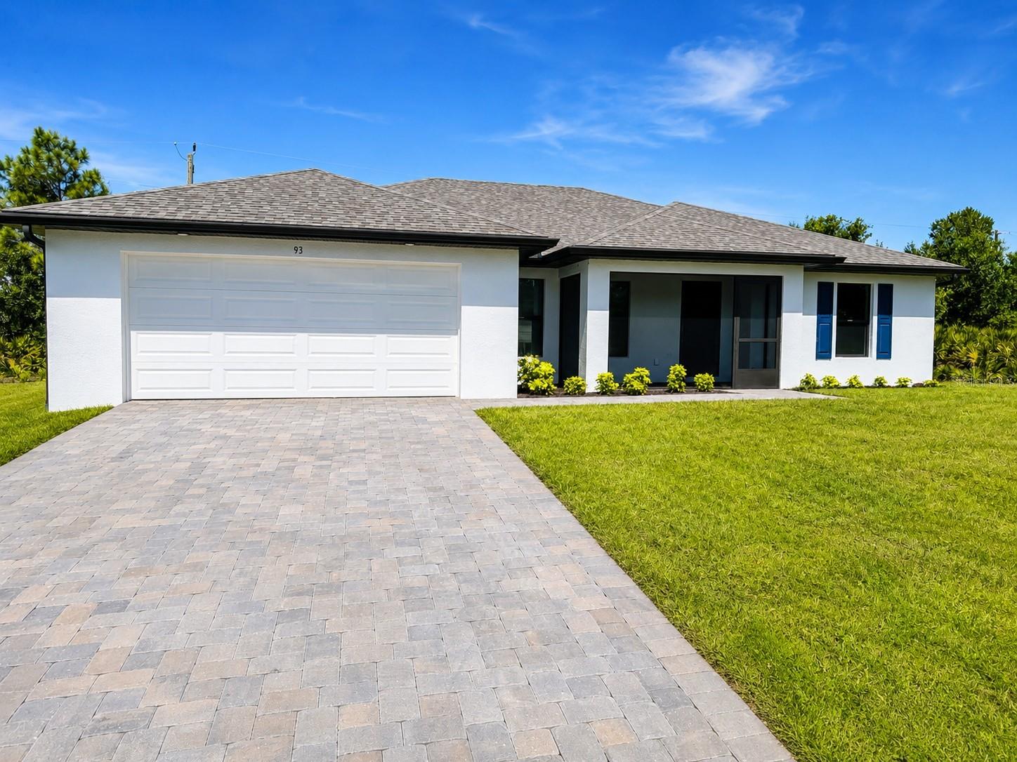 Enjoy the unique opportunity to be the first to live in this spectacular new construction home in Port Charlotte. Featuring a well water system, water usage is included in the rent, providing great monthly savings. This modern 4-bedroom, 2-bathroom property features an open concept layout, high ceilings, and excellent natural light. The entire design is low maintenance, with beautiful plank tile flooring throughout the main living areas and brand-new carpets in the bedrooms. The cozy back lanai is fully screened and paved with premium pavers, perfect for relaxing with a view of the green backyard. The master suite features comfortable walk-in closets. Additionally, it includes a convenient separate laundry room with hookups ready and a 2-car garage with a paved driveway. Strategic location, move-in ready, and perfect to enjoy the true Florida lifestyle.