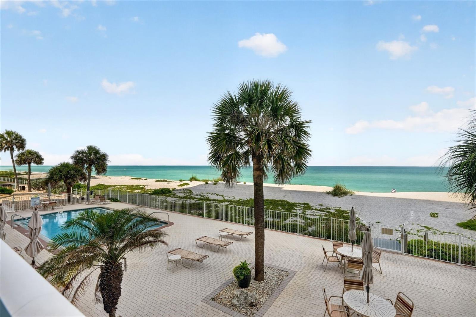 Experience gulf views like no other on Venice island from this beautiful beachfront condo with an oversized balcony spanning 24 feet. A generous 12’ x 10’ open-air balcony complements the adjoining spacious screened lanai, perfect for enjoying sea breezes, watching dolphins play, and taking in Venice’s unforgettable sunsets. You’ll step into sweeping, unobstructed views of the gulf and Venice Beach the moment you enter this wonderfully remodeled 2-bedroom, 2-bath coastal condo. Designed with a modern aesthetic and effortless beachside living in mind, the condo features tile flooring throughout, a fully remodeled kitchen, updated baths, new HVAC in 2023 and hurricane-impact and turtle-proof windows/sliders. Most furnishings (many from Pottery Barn) are included, making your move to paradise even easier. This unit also comes with one carport space and a storage unit. Venice Sands is directly on the beach and has a new roof and wonderful beachside pool. Ideally located on Venice Island, you’ll enjoy easy access to charming restaurants, boutique shopping, parks, theater, and all the vibrant attractions that make Venice Island living so special.
