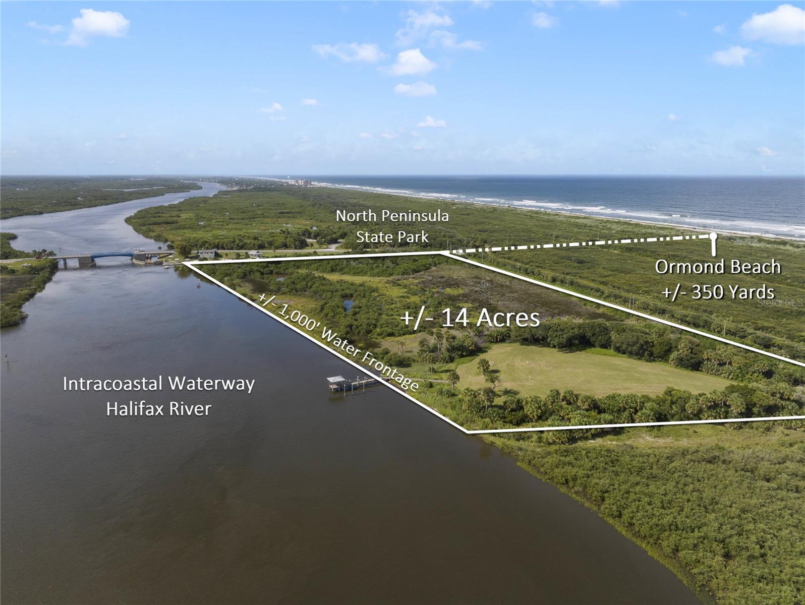 Under contract-accepting backup offers. Exclusive Intracoastal Estate Property with Ocean Views! This extraordinary 14-Acre Property boasts approximately 1,000 feet of waterfrontage along the serene Intracoastal Waterway, specifically the Halifax River, providing breathtaking 360-degree views of the water, the pristine Ormond Beach, and the North Peninsula State Park. Located just 350 yards from the secluded Ormond Beach, the property grants access to pristine waters and untouched sandy shores, creating a tranquil coastal retreat. The strategic location ensures both unparalleled privacy—with only one residential property within a 1.25-mile radius—and convenience, as downtown Ormond Beach, Palm Coast, and Daytona International Airport are all just a short drive away. This area is rich in amenities, offering a variety of fine dining, boutique shopping, renowned golf courses, and recreational options for those seeking a well-rounded coastal lifestyle. With a newer dock designed to accommodate large vessels and a "Rip-Rap" seawall for added protection, this property is a haven for water enthusiasts and sportfishing lovers. The location offers an easy, mostly full-speed trip to Matanzas Inlet, making it an ideal spot for fishing adventures.
For those looking to build their dream estate, an approved Development Agreement is in place, allowing for the construction of a vast primary residence, guest house, pool house, heliport, and utility storage building. Whether you are seeking a private retreat or a premier location for entertaining, this exceptional property offers an unmatched combination of privacy, luxury, and natural beauty, with sunrise and sunset views that are simply unparalleled. Call for additional information and a private tour.