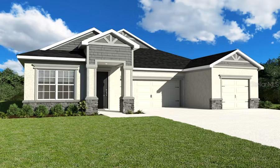 Under Construction. This brand-new Monroe floor plan offers modern design, open living spaces, and stylish finishes throughout. Featuring three bedrooms, two bathrooms, and a spacious covered lanai, this home is perfect for comfortable Florida living. The open-concept kitchen is designed with quartz countertops, 36-inch shaker-style cabinets, a counter-height island, and a walk-in pantry. A complete Samsung stainless steel appliance package includes an ENERGY STAR® dishwasher and large-capacity refrigerator. Low-maintenance luxury vinyl plank flooring extends through the main living areas, kitchen, laundry room, and baths, while Mohawk stain-resistant carpet provides comfort in the bedrooms. Additional features include energy-efficient LED lighting and custom 2-inch faux wood blinds throughout the home. The exterior showcases a fully sodded homesite with Florida-friendly landscaping and an irrigation system. Architectural shingles with a limited-lifetime warranty and a built-in pest control system ensure long-term peace of mind. Energy-saving elements such as R-30 insulation, foam-injected block insulation, double-pane Low-E windows, and a programmable thermostat help improve comfort and reduce utility costs. This thoughtfully designed home combines quality construction, energy efficiency, and elegant finishes—ready for move-in upon completion.