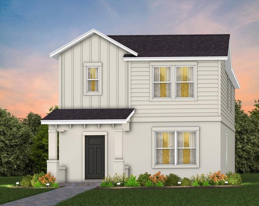 Under Construction. The seeds have been planted! Welcome to Orlando's first agrihood, cultivating an authentic farm and garden community. This mixed-use development will feature unique home designs with vintage farmhouse style throughout a patchwork of gardens, preserves, and nature trails. Leave the crop cultivating to the professionals while you take advantage of the bounty in your own back yard!
Introducing the Haddock bungalow, a brand-new home that combines modern design and ultimate comfort. Featuring our Farmhouse exterior, 3 spacious bedrooms, 2 full bathrooms, a powder room, a loft, and a 2-car rear-load attached garage. The heart of the home is the open-concept kitchen, café, and gathering room, all bathed in natural light. This inviting space is perfect for both everyday living and entertaining. The kitchen boasts a large center island, a convenient storage pantry, and top-of-the-line Whirlpool stainless steel appliances—including a refrigerator and vented microwave. Elkins stone gray cabinets, a decorative tile backsplash, and quartz countertops complete the sophisticated look. For added convenience, the first floor includes a powder room and coat closet. Upstairs, you’ll find the private owner’s suite, two additional bedrooms, a second full bathroom, and the laundry room. The owner’s suite is a true retreat, featuring a walk-in closet and a luxurious en suite bathroom with a glass-enclosed shower, quartz-topped dual vanity, private water closet, and linen closet. Throughout the first floor, enjoy the beauty of Wood-Look Luxury Vinyl Plank flooring, while tile enhances the laundry room and bathrooms. Plush, stain-resistant Shaw carpet covers the stairs, loft, and bedrooms, adding comfort and style.  Smart home features include a smart thermostat, a smart doorbell, and additional LED downlights—ensuring your home is as connected as it is stunning. This new construction home perfectly blends luxury, convenience, and modern design, making it the ideal place to live and unwind.