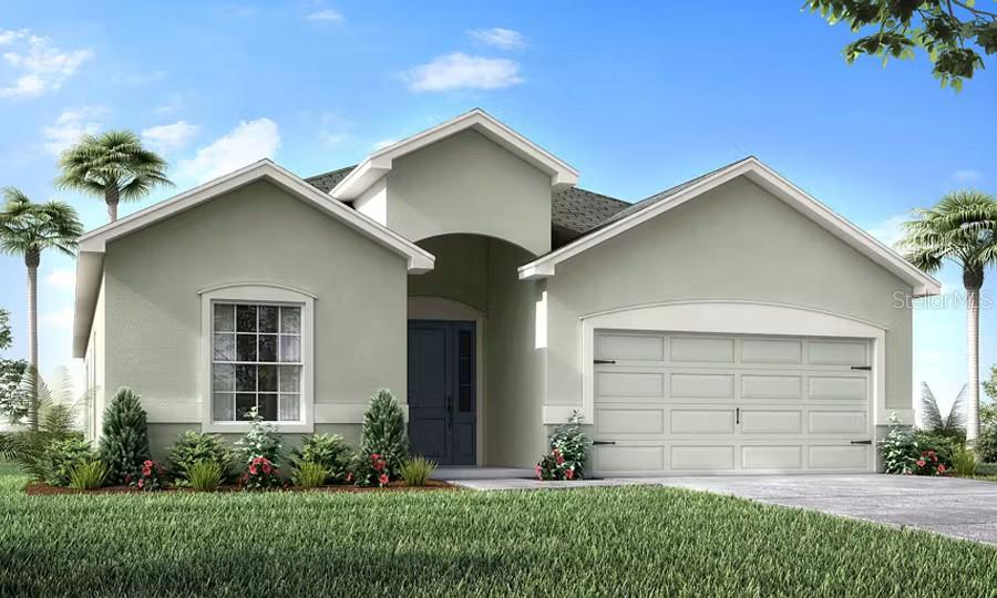 Under Construction. New construction home with 2029 square feet one-story including 4 bedrooms, 2.5 baths, and an open living area. Enjoy an open kitchen with Quartz countertops, Samsung stainless steel appliances, pantry, and a spacious counter height island, fully open to the dining café and gathering room. The living area, laundry room, and baths include luxury wood vinyl plank flooring, with stain-resistant carpet in the bedrooms. Your owner's suite is complete with a walk-in wardrobe and a private en-suite bath with dual vanities, a tiled shower, and a closeted toilet. Jack-and-Jill Hall bath with an enclosed tub and toilet, accessed from bedrooms 3 and 4. Plus, enjoy a covered lanai, 2-car garage, custom-fit window blinds, architectural shingles, energy-efficient insulation and windows, and a full builder warranty. Please note, virtual tour/photos showcases the home layout; colors and design options in actual home for sale may differ. Furnishings and décor do not convey.