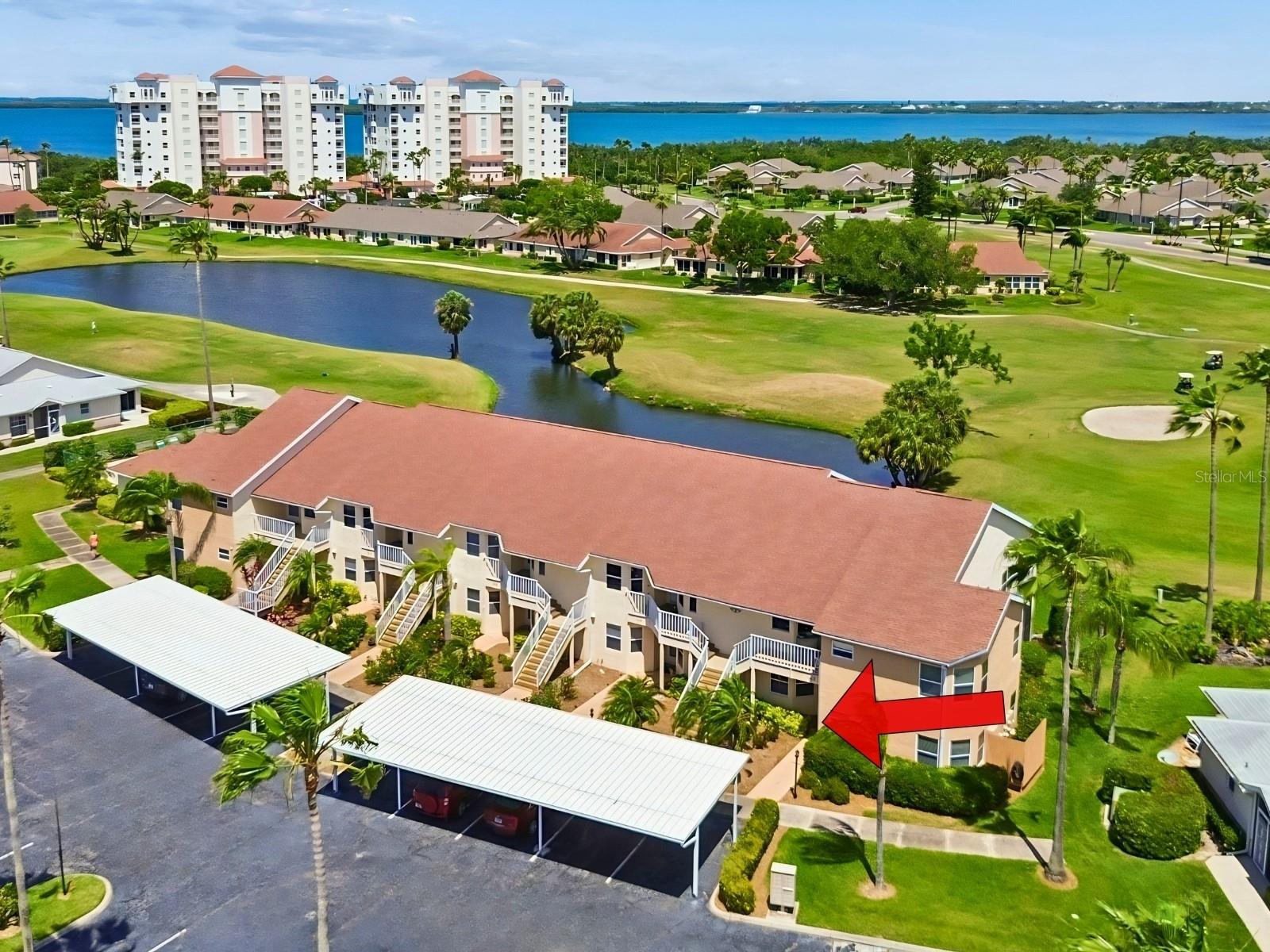 Set directly on the fairway at Terra Ceia Bay Golf and Country Club, this three-bedroom, two-bath ground-floor end unit at Fairway Palms is fully furnished, turnkey, and move-in ready. The HOA covers flood insurance, a meaningful cost advantage in today's Florida market.

Inside, the open floor plan features tile flooring throughout, crown molding, stone countertops, and stainless steel appliances. As a corner end unit on a single level with no stairs, natural light fills the space all day. Both bathrooms have updated vanities, and a full-size in-unit washer and dryer, an updated water heater (2024), and an assigned carport space directly in front of the unit are all included.

The screened lanai opens directly to the golf course, with a wide view of the fairway framed by palm trees, a ceiling fan overhead, and room for outdoor dining.

Beyond the unit, the community delivers pickleball and tennis courts, a pool overlooking the fairway, a fitness center, an on-site restaurant, and a private mangrove boardwalk leading to a pier on Terra Ceia Bay for sunset views.

Palmetto puts you within easy reach of the Gulf Coast: Bradenton six miles south, Sarasota and St. Petersburg within 17 miles, Anna Maria Island and Siesta Key beaches just down the road, and Tampa 45 minutes north via I-75.

Fully furnished, with the community's best lifestyle features already in place, this is the kind of property that is increasingly hard to find at this price point on the Gulf Coast.