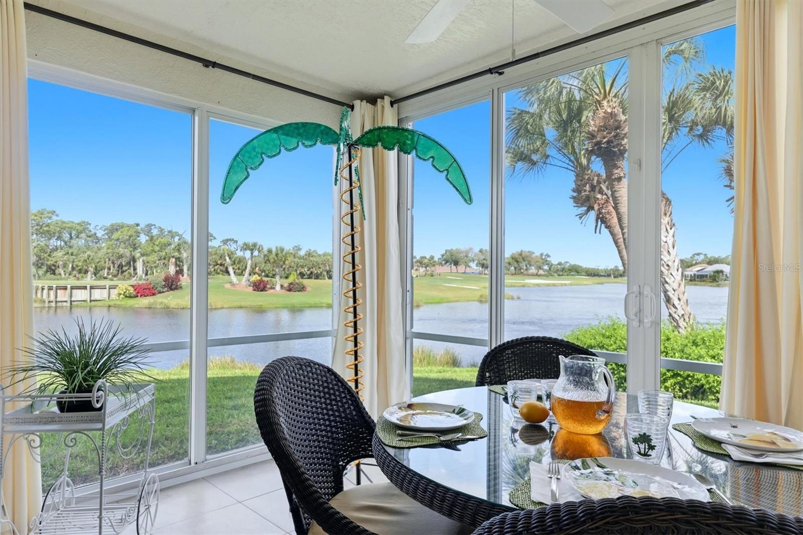 Welcome to Stoneybrook Golf & Country Club, where resort-style living meets breathtaking golf course and water views. This beautifully remodeled 2-bedroom, 2-bathroom condominium is offered turnkey furnished and showcases extensive upgrades throughout.
The open-concept floor plan features luxury vinyl plank flooring, a stunning chef’s kitchen with white shaker cabinetry, abundant drawer storage, quartzite countertops, a center island, and stainless-steel appliances. The kitchen seamlessly flows into the dining and living areas, creating an ideal space for entertaining while enjoying panoramic pond and golf course views.
The spacious primary suite offers private lanai access through sliding glass doors, tranquil water views, a walk-in closet, and a tastefully updated en-suite bath. A split-bedroom layout provides privacy for guests, with a generously sized guest bedroom and nearby full bath. Additional conveniences include an in-unit laundry closet, assigned carport parking, and a private storage unit.
Enjoy peaceful mornings and relaxing evenings from the north-facing screened lanai, perfectly positioned to avoid direct afternoon sun while still offering beautiful sunset views.
Residents of Clubside enjoy access to a private community pool, tennis and pickleball courts, and a grilling area. As an added value, the seller has paid the 2024 golf course modernization assessment in full, representing a savings of more than $6,000 for the new owner.
Stoneybrook Golf & Country Club offers an exceptional amenity-rich lifestyle featuring a recently renovated 18-hole championship golf course, Har-Tru tennis courts, pickleball, bocce ball, fitness center, walking trails, clubhouse, full-service restaurant, bar, and numerous social activities.
Ideally located near the Legacy Trail and just minutes from Nokomis Beach, Siesta Key Beach, shopping, dining, and entertainment, this property offers the perfect combination of coastal convenience, active living, and country club luxury.
Move right in and start enjoying the Florida lifestyle you've been dreaming of.
Nowhere but here, Stoneybrook Golf & Country Club.