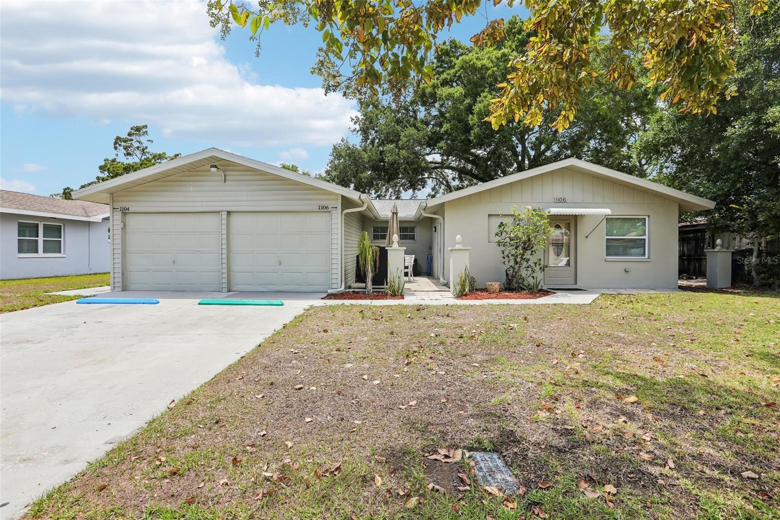 Investment opportunity in the heart of Clearwater! Well-maintained duplex located at 1104 & 1106 Amble Lane featuring two spacious 2-bedroom units with garages.  Currently furnished.  New Sherman Williams paint, updated windows, double pane sliders, new doors, beautiful tile flooring throughout, updated bathrooms and kitchens, central AC is both units with wall units as a bonus.  Separate electric and water meters add convenience for investors and owner-occupants alike. Conveniently located near downtown Clearwater, beaches, shopping, dining, and major commuter routes. Excellent opportunity to live in one unit and rent the other, or add a solid income-producing property to your portfolio!
