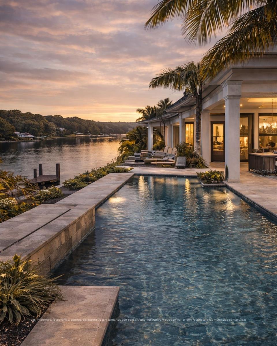 One or more photo(s) has been virtually staged. Pre-Construction. To be built. This is a lakefront estate currently under construction in Windermere, set on the shores of Lake Olivia with wide, unobstructed water views and rare privacy. This future residence will have 6 bedrooms, 6 full baths, and 2 half baths across 6,400+ sq ft, with 12’ ceilings on the main level, 10’ ceilings above, and expansive windows designed to frame the lake.
Planned features include a gourmet kitchen with premium cabinetry and quartz surfaces, dual primary suites, private elevator, theater room, wet bar, and 4-car garage.Outdoor living will include a resort-style lanai, summer kitchen, custom pool and spa, and a private dock with direct lake access.Set on approximately 1.6+ acres in one of Windermere’s most desirable locations, this is a rare opportunity to secure a brand-new lakefront residence before completion.