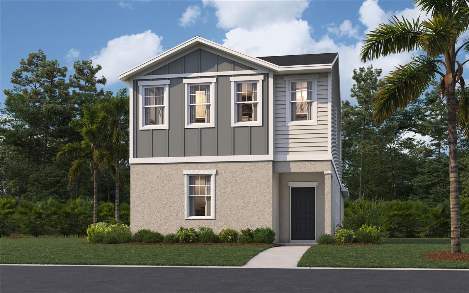 One or more photo(s) has been virtually staged. Under Construction. Stanley Martin builds new construction homes in the Brack Ranch community in St. Cloud, Florida. This neighborhood is ideally located midway between downtown Orlando and the beaches of Florida's east coast. You'll have the best of both worlds- the excitement of the city and the tranquility of the coast right at your fingertips. Downtown Orlando and its famous theme parks are just 25 miles away, and I-95 is only 35 miles away, making for an easy commute. With easy access to SR-417, SR-528, US-192, and Florida's Turnpike, your commute will be a breeze. Plus, with Orlando International Airport just a 15-minute drive away, travel is a breeze. It's not just about the surroundings: Brack Ranch is packed with amenities designed to enhance your lifestyle. Take a dip in the pool, relax in our clubhouse, or explore the many hiking trails.
This brand-new, two-level single-family cottage home spans an impressive 2,198 square feet, offering a perfect blend of modern design and functionality. As you step inside, you are greeted by a clever open-concept layout that seamlessly connects the spacious kitchen, dining area, and living room, making it ideal for both entertaining guests and enjoying quiet moments. The first floor also features a convenient guest room and a powder room, ensuring comfort for visitors. Upstairs, the primary suite awaits, boasting a spacious walk-in closet and a double vanity bath, providing a serene retreat at the end of the day. Two additional bedrooms and a flex room offer ample space, while a thoughtfully placed laundry room adds to the home's practicality. With energy-efficient features and a rear two-car garage, the Overton exemplifies low-maintenance living without sacrificing space or style.*Photos are from a similar home.
