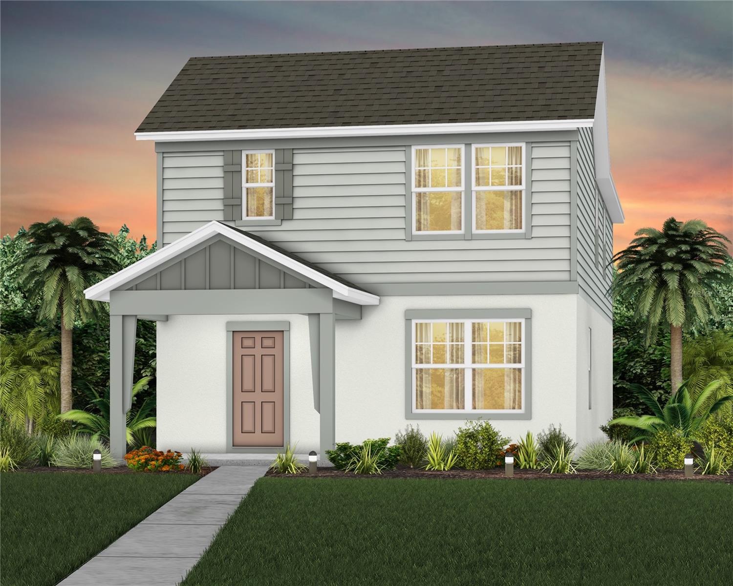 Discover Silverleaf Oaks in Winter Garden! This new home community will feature a collection of single-family and townhomes in desirable Horizon West. Located in the heart of Orlando’s attractions, residents will enjoy an array of amenities, including a resort-style pool, cabana, and playground – without a CDD. Plus, minutes to shopping, dining, and entertaining!
Introducing the Haddock bungalow, a brand-new home that combines modern design and ultimate comfort, featuring 3 spacious bedrooms, 2 full bathrooms, a powder room, and a 2-car rear-load attached garage. The heart of the home is the open-concept kitchen, café, and gathering room, all bathed in natural light. This inviting space is perfect for both everyday living and entertaining. The kitchen boasts a large center island, a convenient storage pantry, and top-of-the-line Whirlpool stainless steel appliances—including a refrigerator and vented microwave. Tilden white cabinetry, decorative tile backsplash, and quartz countertops complete the sophisticated look. For added convenience, the first floor includes a powder room and coat closet. Upstairs, you’ll find the private owner’s suite, two additional bedrooms, a second full bathroom, a loft, and a laundry closet. The owner’s suite is a true retreat, featuring a walk-in closet and a luxurious en suite bathroom with a frameless glass-enclosed shower, quartz-topped dual vanity, private water closet, and linen closet. Throughout the entire first floor enjoy wood-look luxury vinyl plank flooring, while tile flooring spans the laundry room and bathrooms. Plush, stain-resistant Shaw carpet covers the stairs, loft, and bedrooms, adding comfort and style. Smart home features include a smart thermostat, a smart doorbell, and additional LED downlights—ensuring your home is as connected as it is stunning. This new construction home perfectly blends luxury, convenience, and modern design, making it the ideal place to live and unwind.