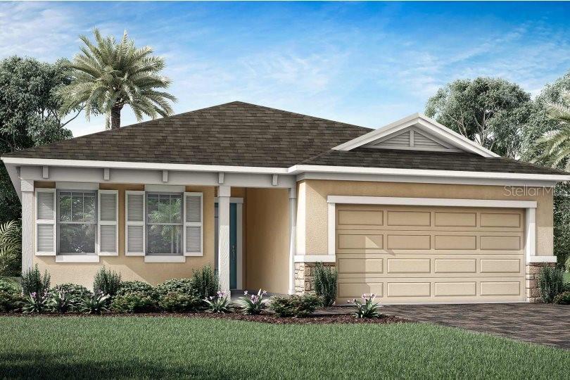 Pre-Construction. To be built. Still time to choose cabinets, countertops and flooring! The Gateway is a thoughtfully designed single-story home offering just over 2,200 square feet of well-planned living space, ideal for both everyday living and entertaining. With 3 bedrooms, 2 full baths, a convenient powder room, flex room, and a 2-car garage, this home blends spacious comfort with smart functionality.
As you walk down the foyer, the oversized kitchen island immediately draws your attention. With a breakfast bar that seats up to seven, it becomes the true heart of the home—perfect for gathering, serving, or casual dining. The kitchen also boasts abundant cabinet storage, a walk-in pantry, and ample counter space for all your small appliances and cooking essentials. It opens directly to the dining area, which easily accommodates a round or square table, and the adjacent great room provides an open, airy layout with plenty of wall space for a large entertainment setup.
The owner’s suite is situated just off the great room, offering a private retreat complete with a spacious walk-in closet featuring vented shelving. The en suite bath includes a raised dual-sink vanity, glass-enclosed shower, and a linen closet for extra storage. Bedrooms 2 and 3 are located at the front of the home near the foyer and share a full hallway bathroom, making them perfect for family, guests, or a home office.
The flex room adds even more versatility to the floor plan and includes a walk-in closet, making it a great option for a fourth bedroom, study, or hobby room. A centrally located powder room near the main living area adds convenience while keeping full baths private.
Located in the vibrant, master-planned community of Pasadena Ridge in Dade City, the Gateway also provides access to future resort-style amenities including a pool with splash pad, cabana, pickleball courts, tot lot, paw park, and clubhouse with fitness center—offering the perfect balance of comfort, style, and community living.
