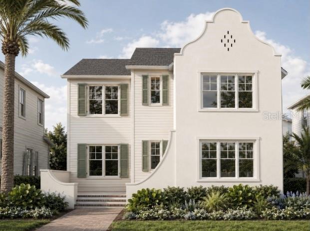 Under Construction. This stunning new home offers a great opportunity to own in Historic Kenwood, one of St. Petersburg's most desirable neighborhoods. Located just minutes from downtown, the home blends distinctive architecture with modern comfort and style. The Cape Dutch-inspired design makes a memorable first impression with clean lines, thoughtful exterior details, a welcoming entry, and large windows that fill the home with natural light. Inside, engineered hardwood flooring flows throughout the home, with tile flooring featured in select wet areas. Just off the main living areas, a dedicated office space provides a quiet and functional spot for working from home or added flexibility. A downstairs bedroom with a full bathroom offers flexible use and comfortable living on the main level. The heart of the home is a beautifully designed kitchen featuring luxury appliances, ample storage, and an open layout that flows seamlessly into the dining area and fireplace-centered living room—perfect for entertaining or everyday living. Faux wood beams in the living room and primary suite add warmth and architectural character, enhancing the home’s modern yet inviting design. A detached two-car garage at the rear of the property provides convenient, private parking. Upstairs, the spacious primary suite offers a relaxing retreat with dual walk-in closets and a spa-inspired bathroom. Two additional bedrooms share a hall bath, while a loft and upstairs laundry room provide added flexibility and convenience. Located in the heart of Historic Kenwood, the home offers easy access to Central Avenue's dining, shopping, and entertainment, along with the neighborhood's vibrant arts scene and community events. Estimated completion: November 2026. Renderings are for illustrative purposes only. Final materials, finishes, and specifications may vary.