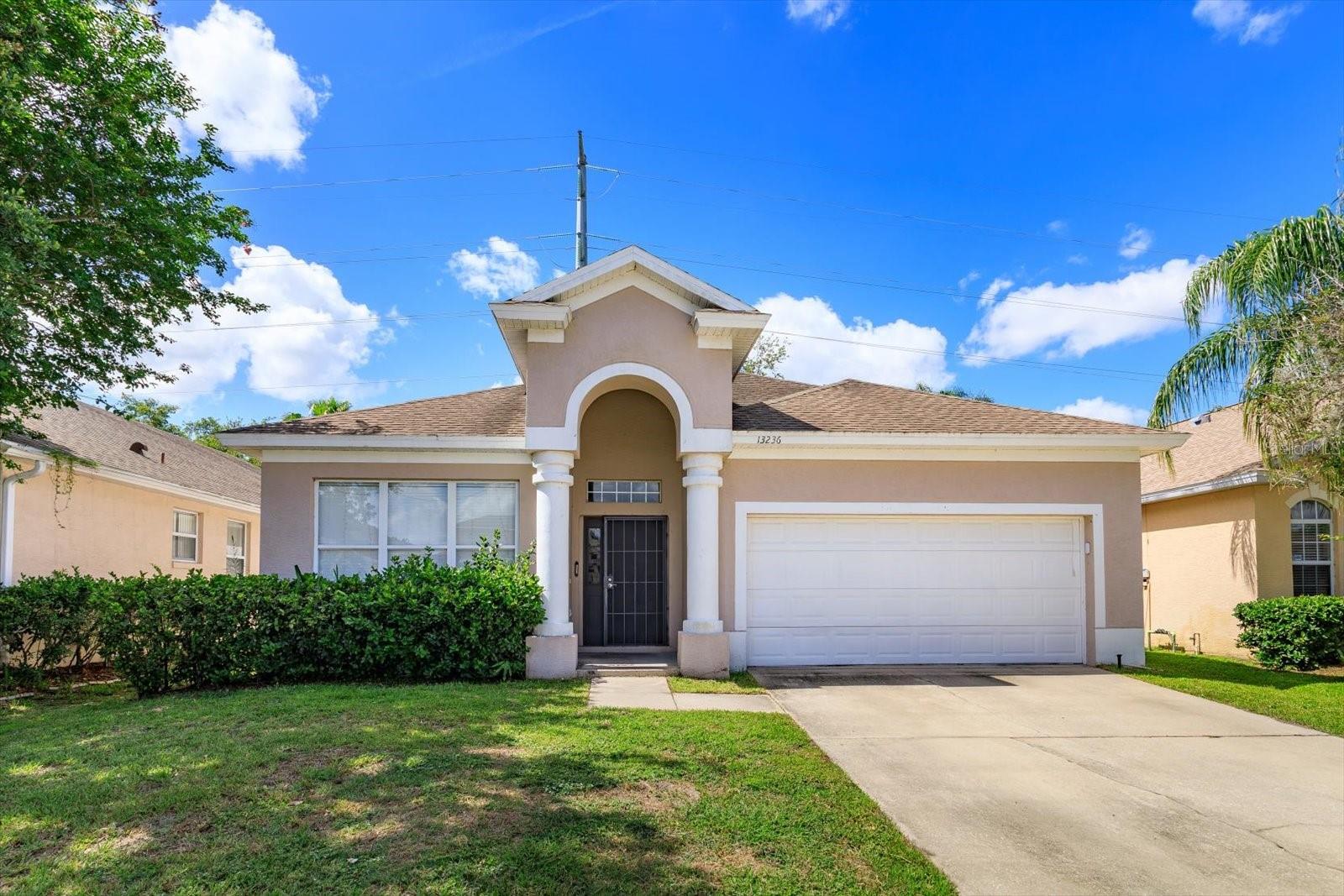 Short Sale. Enjoy the Central Florida lifestyle in this 3 bedroom/ 2 bathroom home located in the desirable community of Hunters Creek. This home is private and overlooks a large green space – no rear neighbors. Highlighted by an open floor plan, great room, family room and plenty of natural light. The kitchen features light cabinets, stainless steel appliances and plenty of prep space for creating memorable meals. Neutral paint tones and upgraded porcelain tile throughout. The primary bedroom is spacious with a sitting area and large walk-in closet. The primary bath features dual sinks, a garden tub and separate shower. The family room is the focal point of this home – ideal for entertaining family and friends. Extend your living area outdoors with a covered and screened lanai. Community features include: park/playground, tennis courts and walking/biking areas for the active lifestyle. Conveniently located to shopping, restaurants, theme parks, medical and major roads