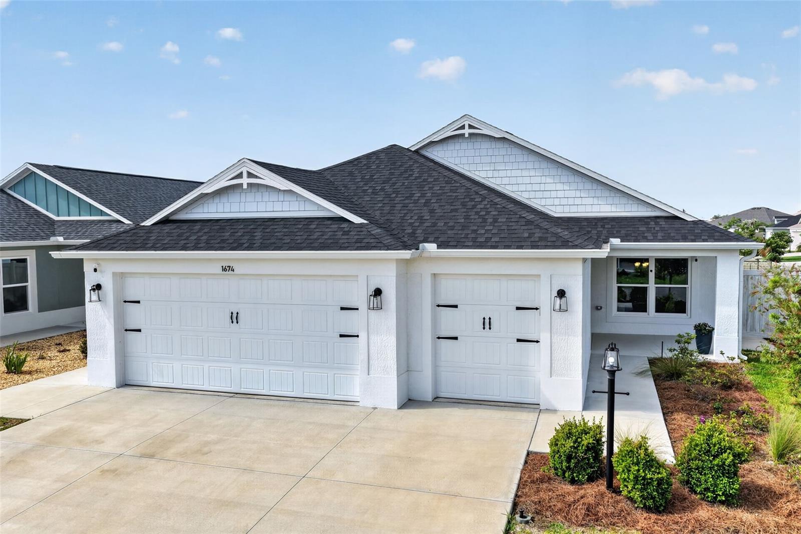 CORNER LOT !!!!| HEATED & AIR-CONDITIONED GARAGE | BETWEEN MIDDLETON & EASTPORT | PRIVACY WALL Welcome to this upgraded Avondale 3-bedroom, 2-bath Courtyard Villa, perfectly positioned on a corner homesite backing to a privacy wall in the Village of Moultrie Creek. Ideally located between Middleton and Eastport, this area continues to grow with new dining, shopping, and entertainment nearby. Inside, the home offers an open layout with vaulted ceilings, composite plank flooring, and a bright, comfortable feel throughout. Built with precast concrete construction and a stucco finish, it offers durability, energy efficiency, and low maintenance. With over $25,000 in improvements already completed, this home stands out from new construction—saving you time, money, and the hassle of doing upgrades after closing. The kitchen is open to the main living area and features quartz countertops, plenty of cabinet space, and a layout that works well for both everyday living and entertaining. The primary suite includes a walk-in shower and a spacious design, while the overall floor plan makes great use of the square footage. One of the biggest upgrades is the heated and air-conditioned 2-car plus golf cart garage, giving you flexible space for storage, hobbies, or even a workshop. The garage also includes epoxy-coated floors, an electric vehicle charging outlet, and insulated doors and ceiling. Out back, the privacy wall adds a nice sense of seclusion, and the home is already equipped with seamless gutters, window treatments, and upgraded indoor and outdoor lighting. Additional features include a residential lanai, open floor plan, and smart home readiness. Optional items may be available separately—ask for details.