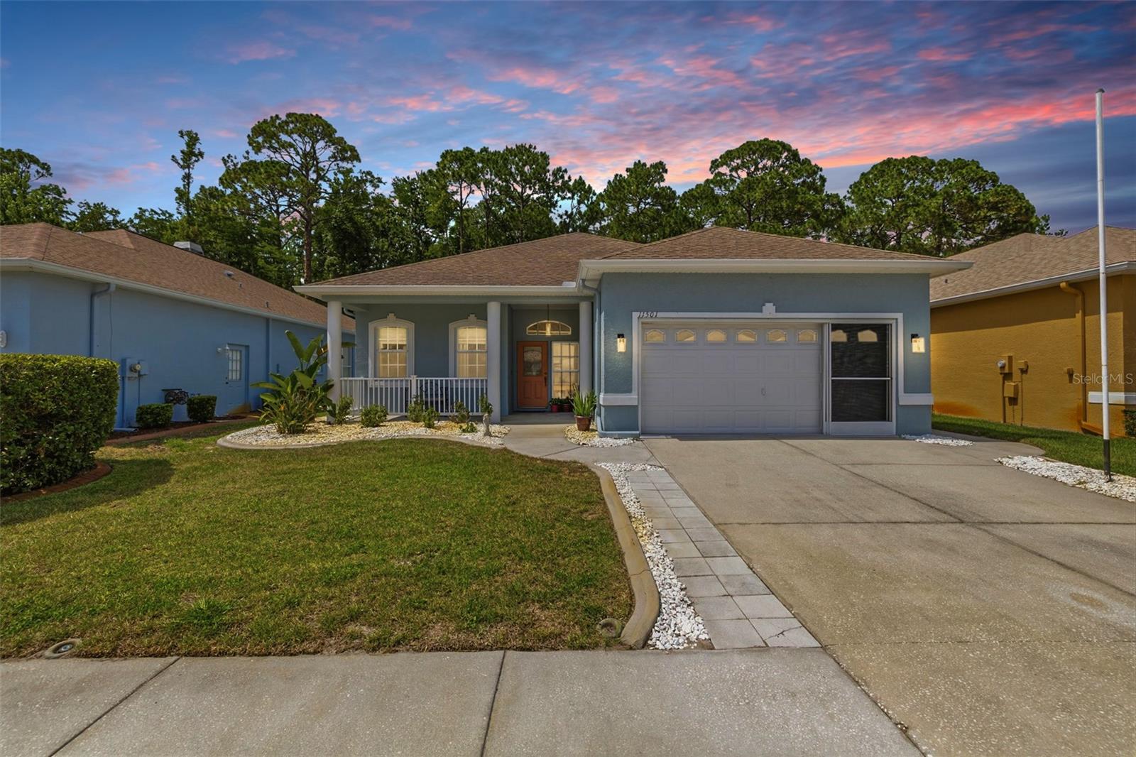 Welcome to 11501 Bloomington Court, tucked at the end of a quiet street in the 55+ gated community of Summertree in New Port Richey. This 3-bedroom, 2-bath home is designed for people who want comfort and convenience without giving up style. The main living area feels open and relaxed, with plenty of natural light and easy flow for everyday life or hosting friends. The kitchen sits at the heart of the home and offers granite counters, stainless steel appliances, generous cabinet space, and a breakfast nook that works just as well for coffee and a book as it does for your laptop. The split layout keeps the primary suite separate from the two additional bedrooms, giving everyone their own space. Guests get a full bath nearby, while the primary suite features a walk-in closet and a private bath with dual sinks, a step-in shower, and soaking tub. Out back, the screened lanai faces a peaceful, green backdrop instead of busy streets or rear neighbors, creating a quiet spot to start or end your day. Living in Summertree means more than just a house—you’ll have lawn care, exterior painting, cable, and more included, plus access to a clubhouse, heated pool and spa, fitness center, courts for tennis and pickleball, shuffleboard, billiards, and a 9-hole executive golf course. Everyday essentials, medical facilities, shopping, dining, downtown New Port Richey, Gulf beaches, and Tampa International Airport are all within easy reach. If you’ve been waiting for a low-maintenance home in an active, friendly 55+ community, this one deserves a look. Schedule your private tour of 11501 Bloomington Court and see if it feels like home.